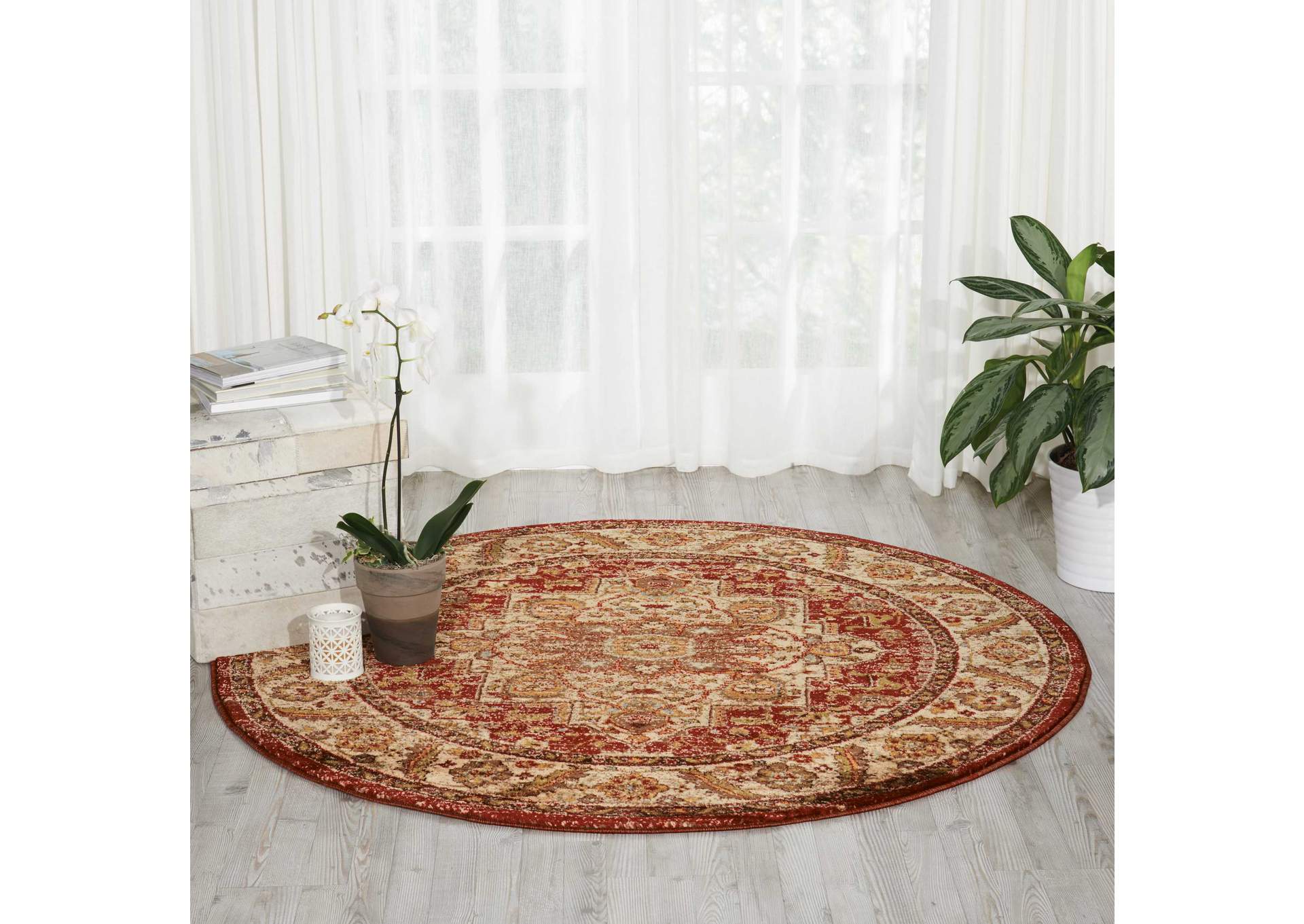 Nourison Delano DEL05 Red 5' Round Area Rug,Nourison