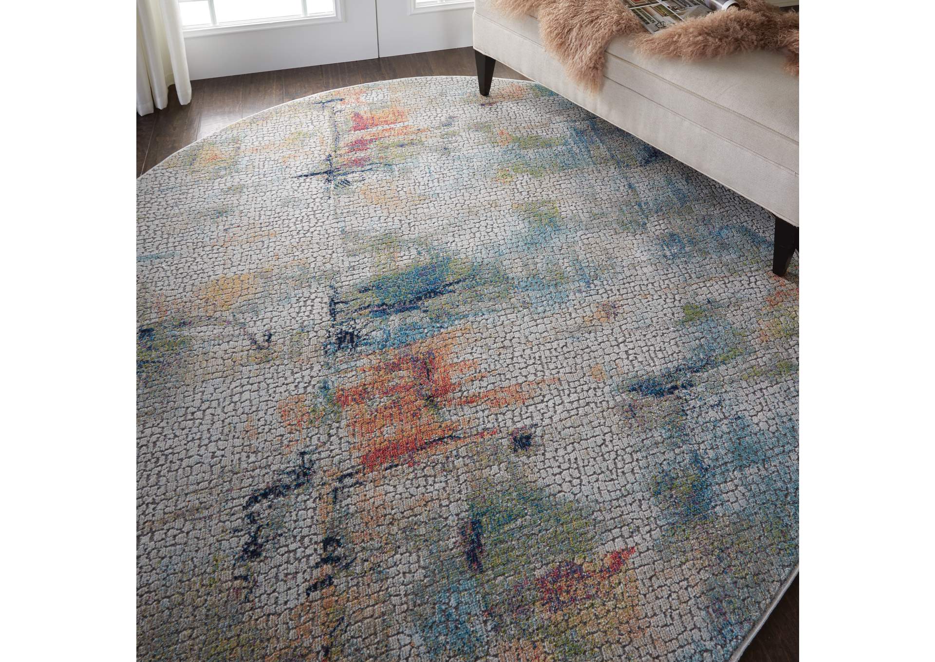 Nourison Ankara Global ANR09 White Multicolor 6' Round Abstract Area Rug,Nourison