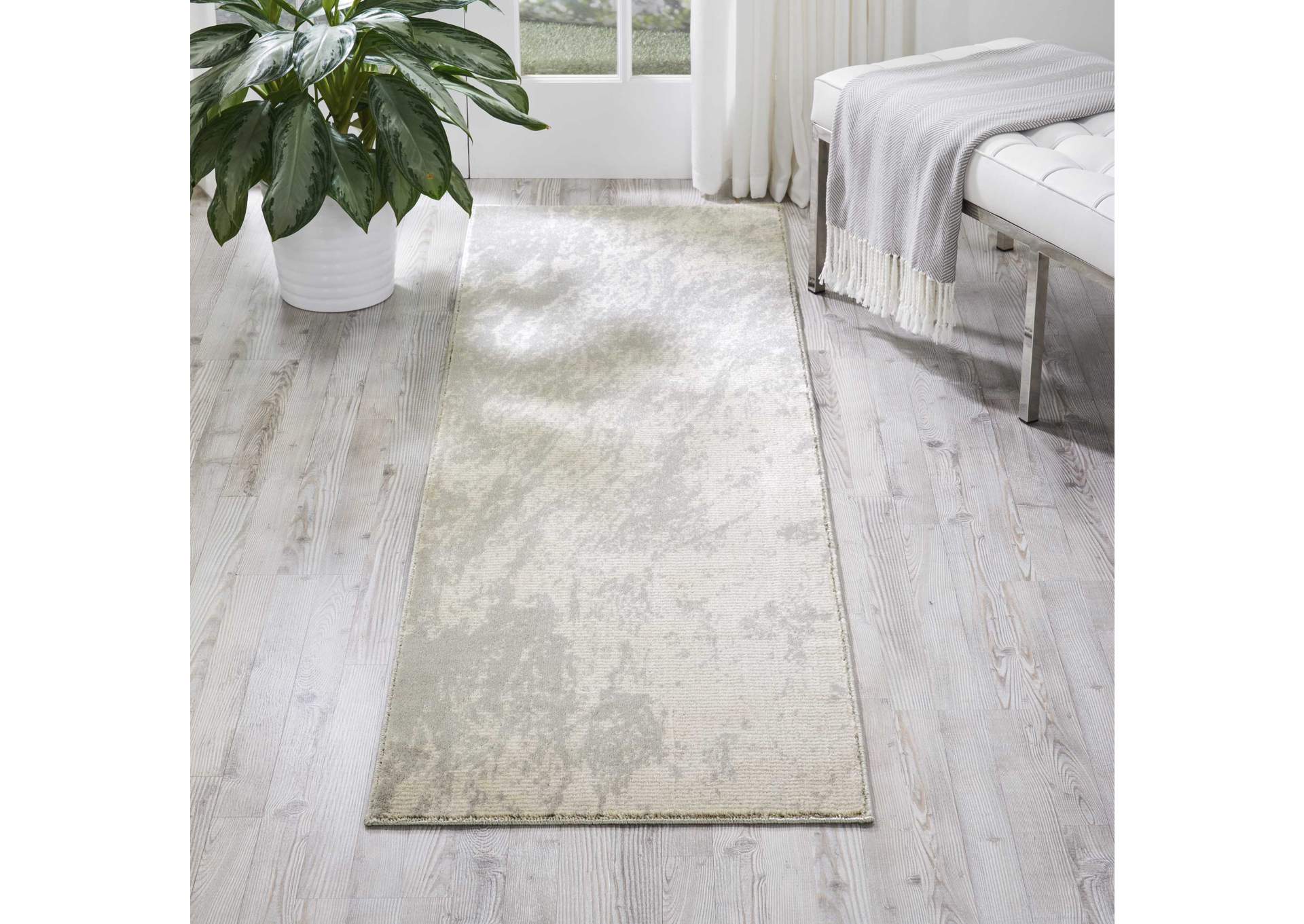 Nourison Maxell MAE12 Grey and White 8' Runner Hallway Rug,Nourison