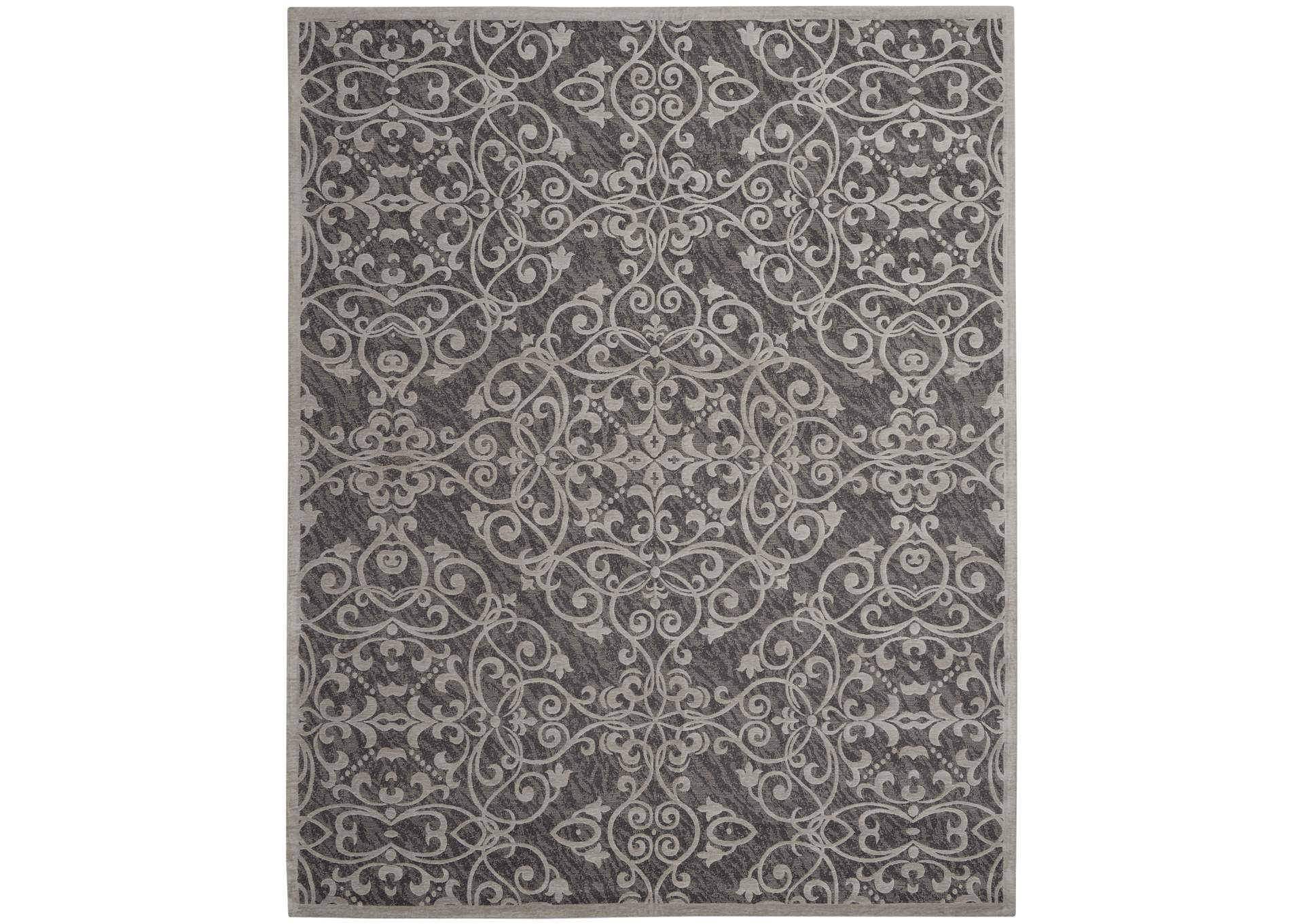 Nourison Damask DAS01 Grey 8'x10' Large Flat Rug,Nourison
