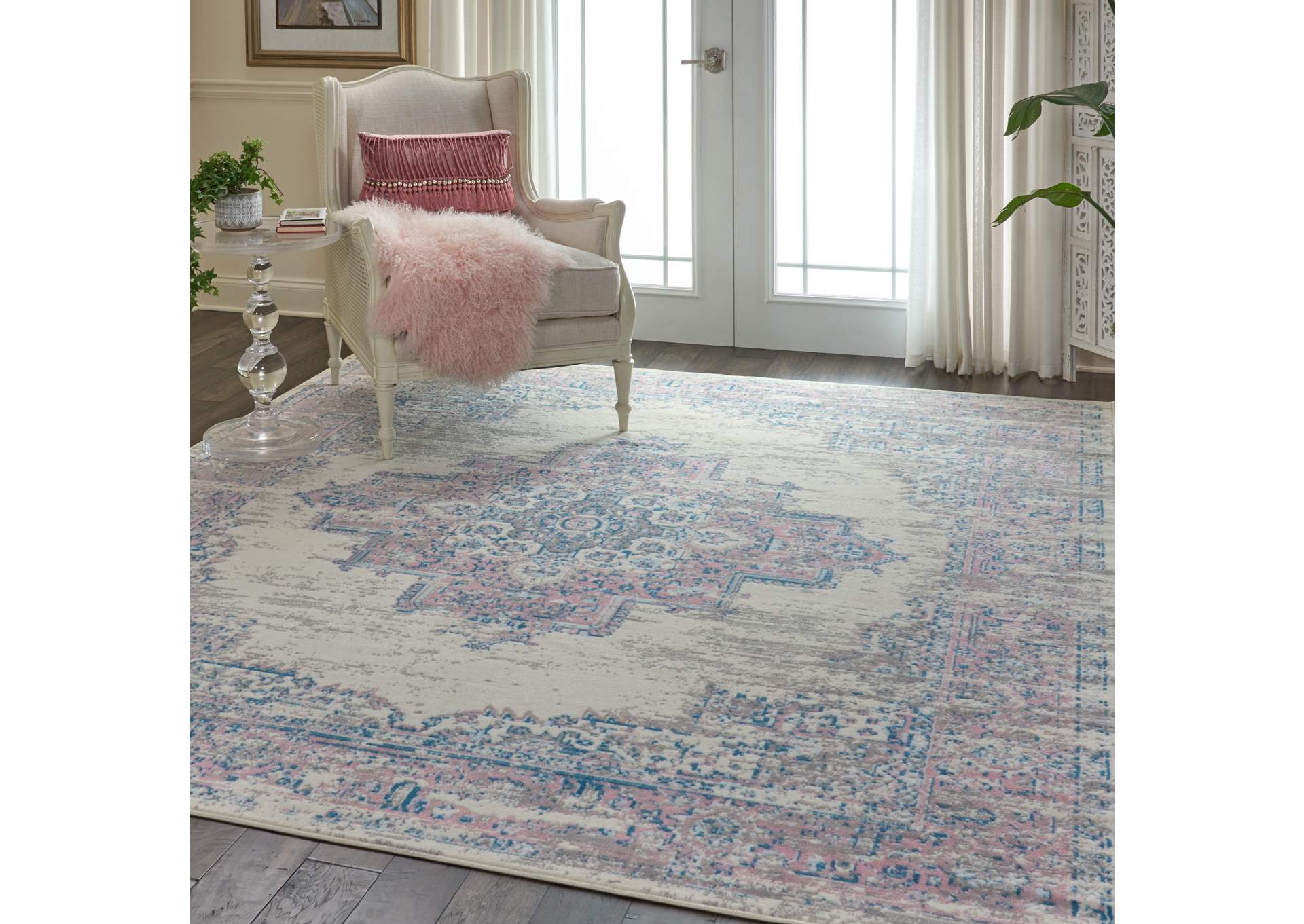 Nourison Grafix GRF14 White and Pink 9'x12' Large Area Rug,Nourison