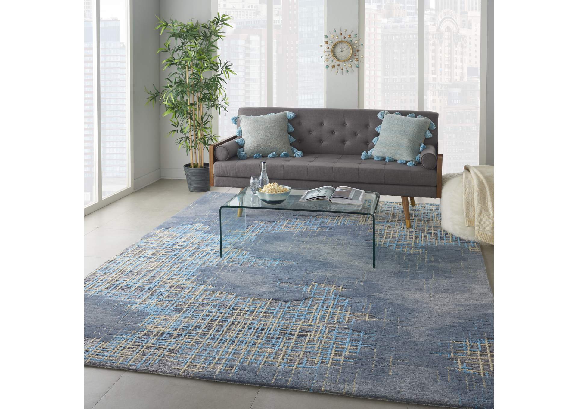 Nourison Symmetry SMM08 Slate Blue and Grey 9'x12' Oversized Textured Rug,Nourison