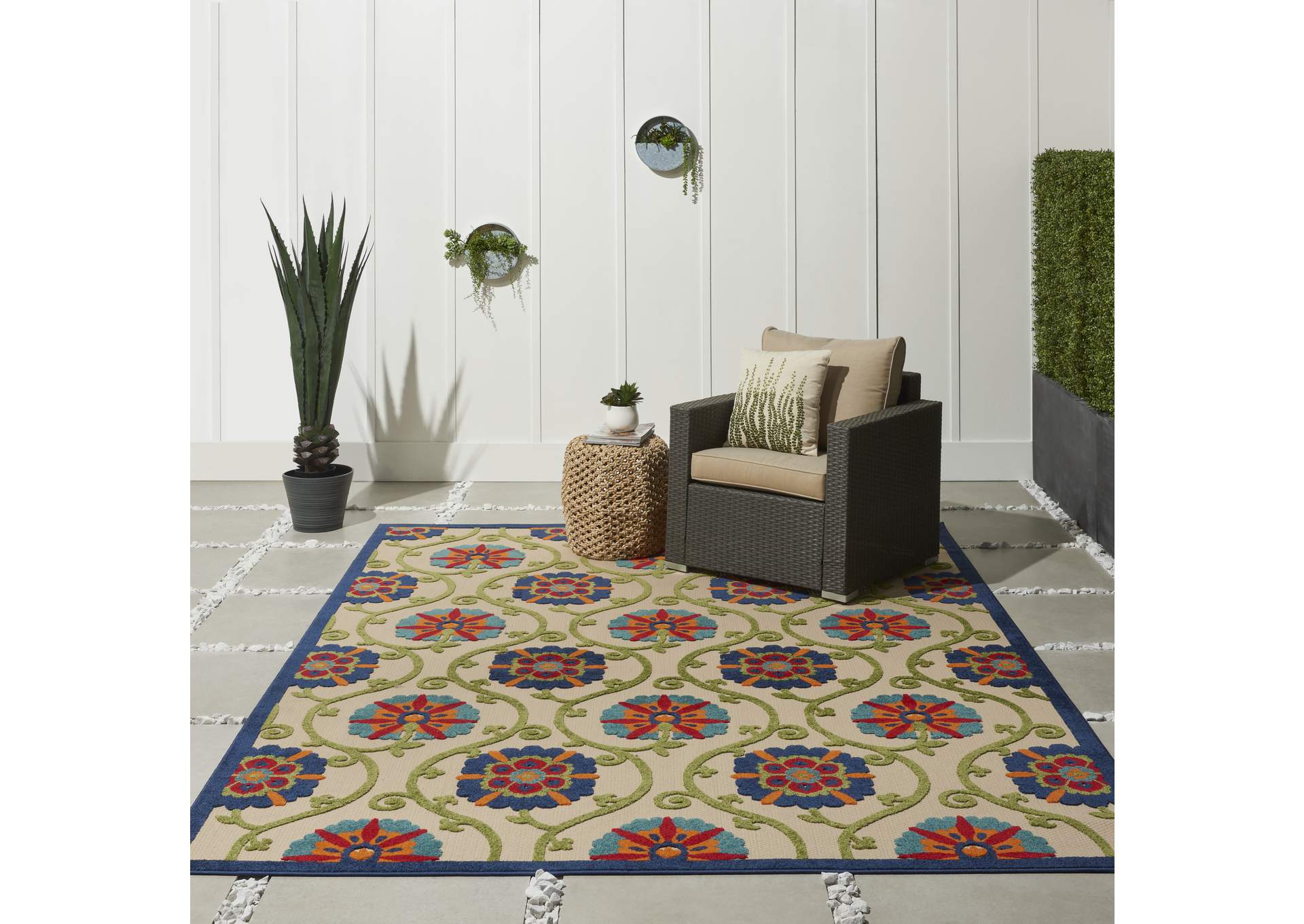 Nourison Aloha ALH19 8'x11' Blue Multicolor Easy-care Indoor-outdoor Rug,Nourison