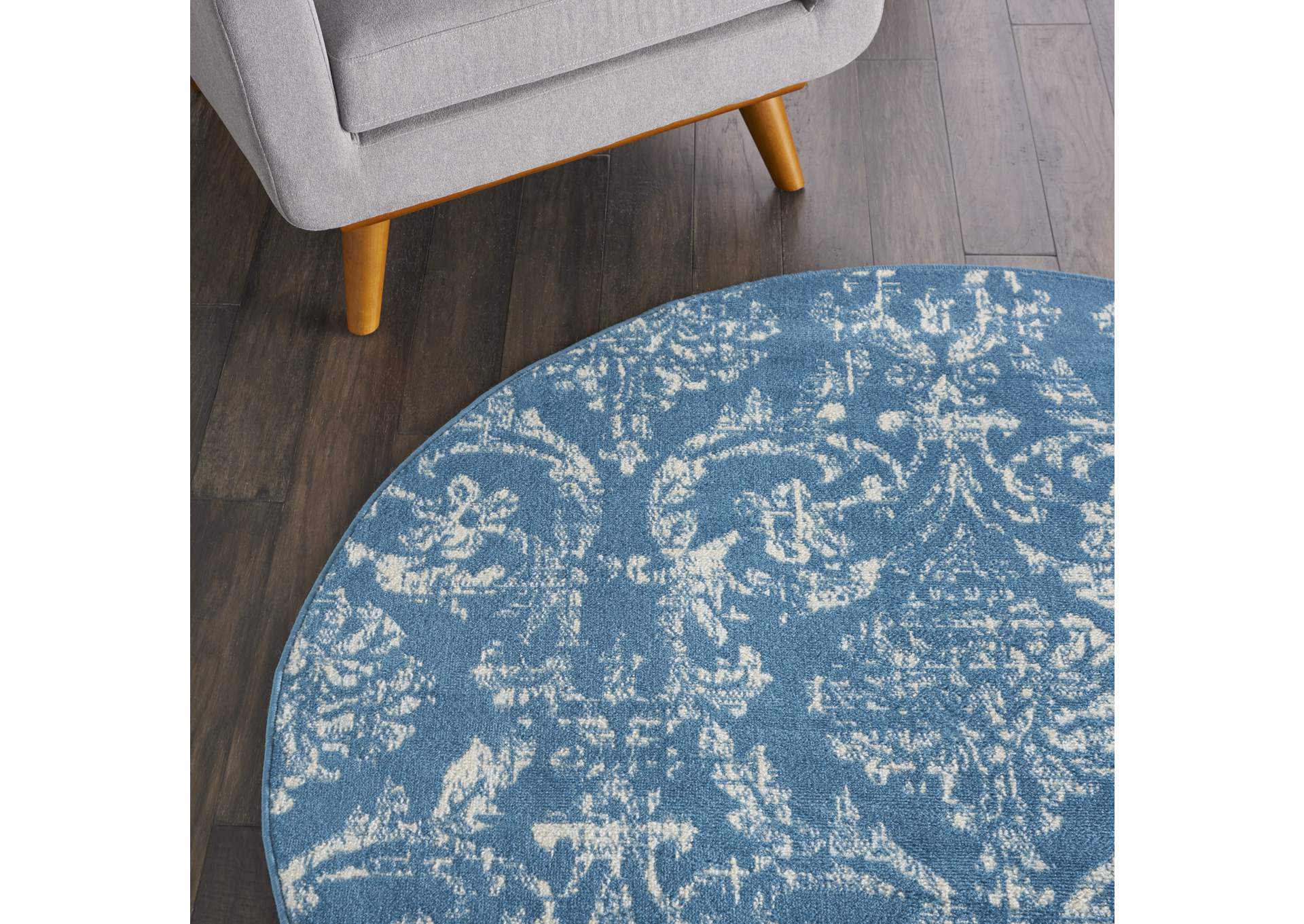 Nourison Jubilant JUB09 Blue 5' Round Farmhouse Area Rug,Nourison
