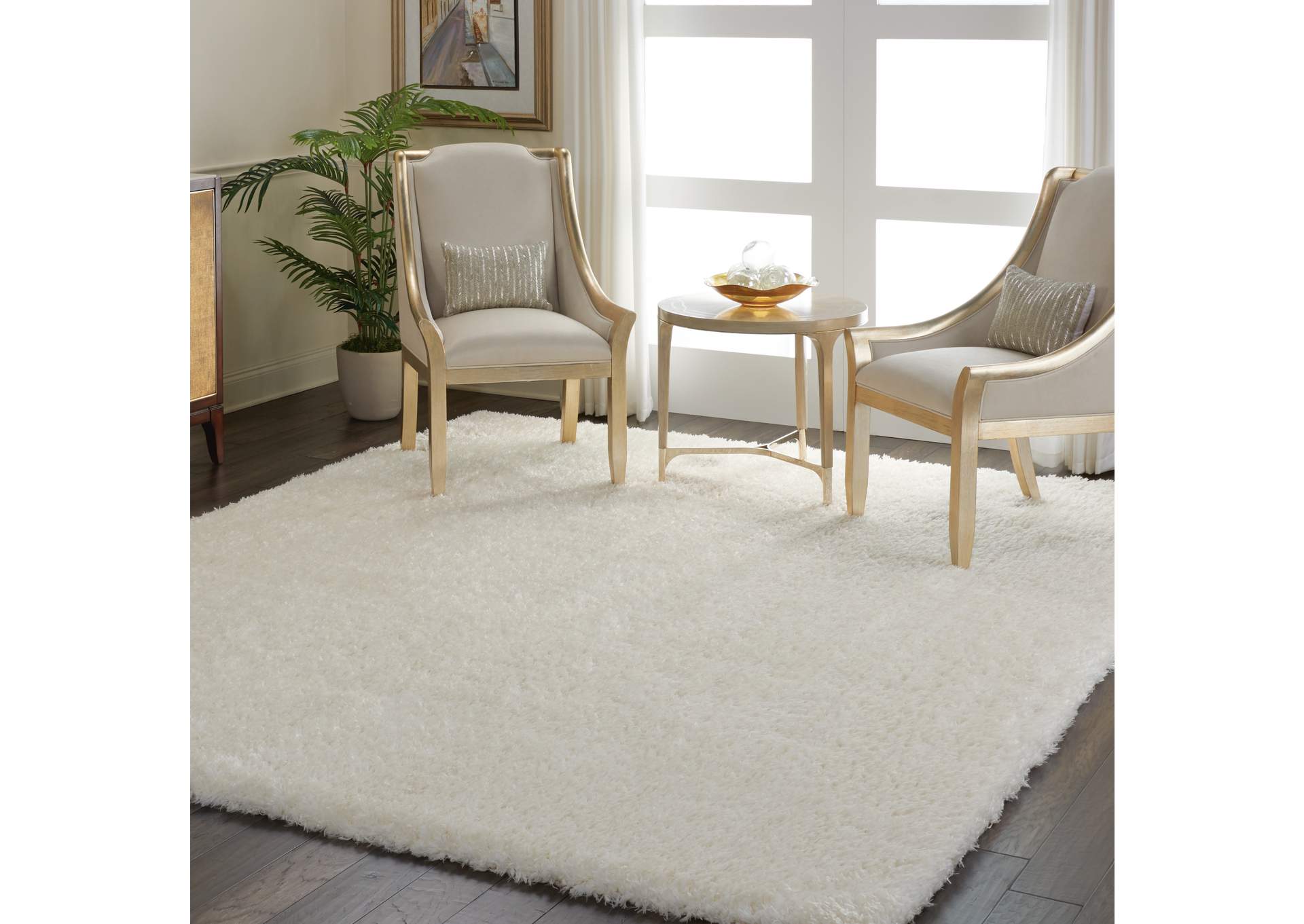 Nourison Luxe Shag LXS01 White 9'x12' Oversized Rug,Nourison