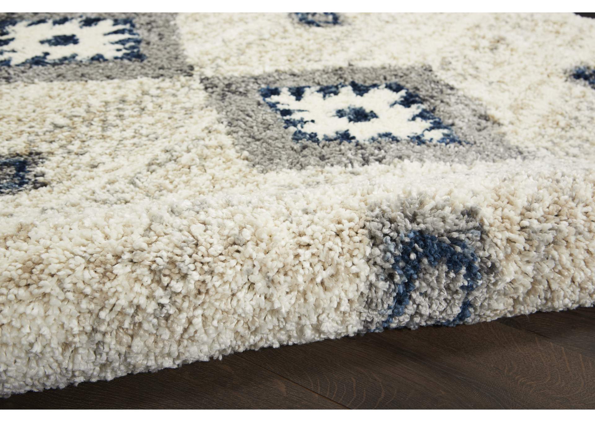 Nourison Oslo Shag OSL03 8'x11' Large Ivory and Blue Scandinavian Shag Rug,Nourison