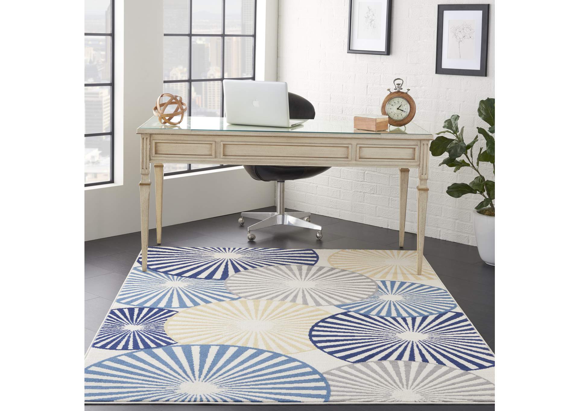 Nourison Grafix GRF20 White and Blue 5'x7' Area Rug,Nourison