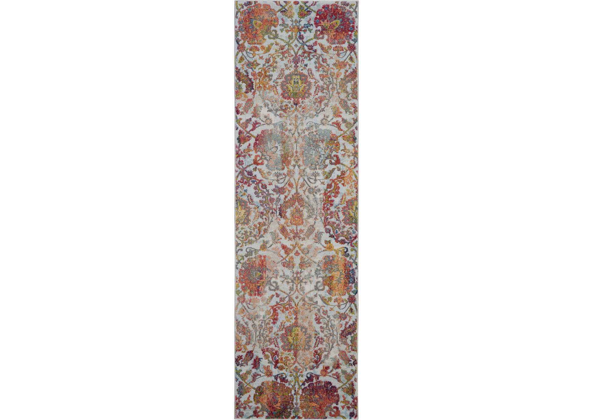 Nourison Ankara Global ANR06 White and Orange 6' Runner Low-pile Hallway Rug,Nourison
