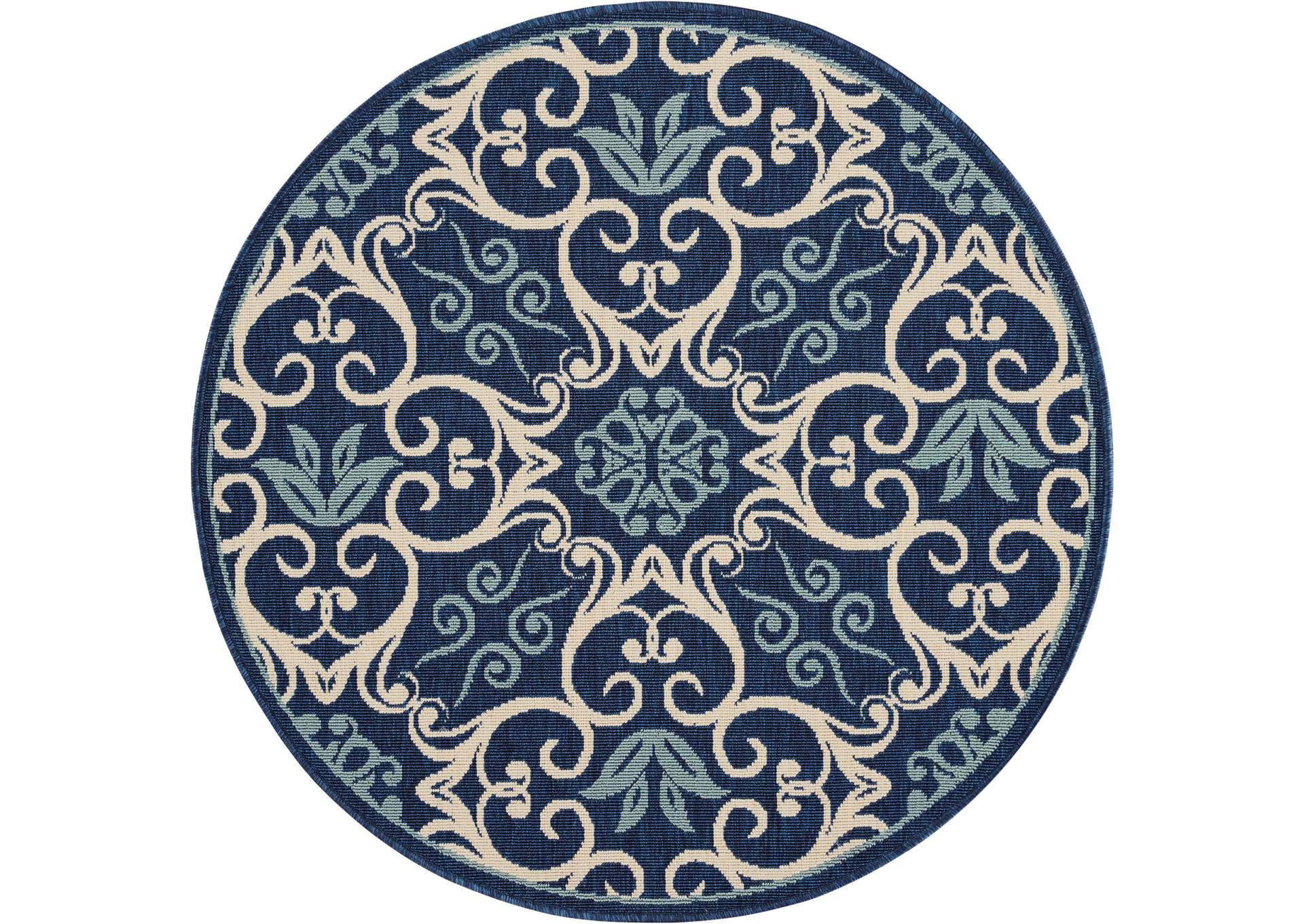 Nourison Caribbean CRB02 Dark Blue 4' Round Area Rug,Nourison