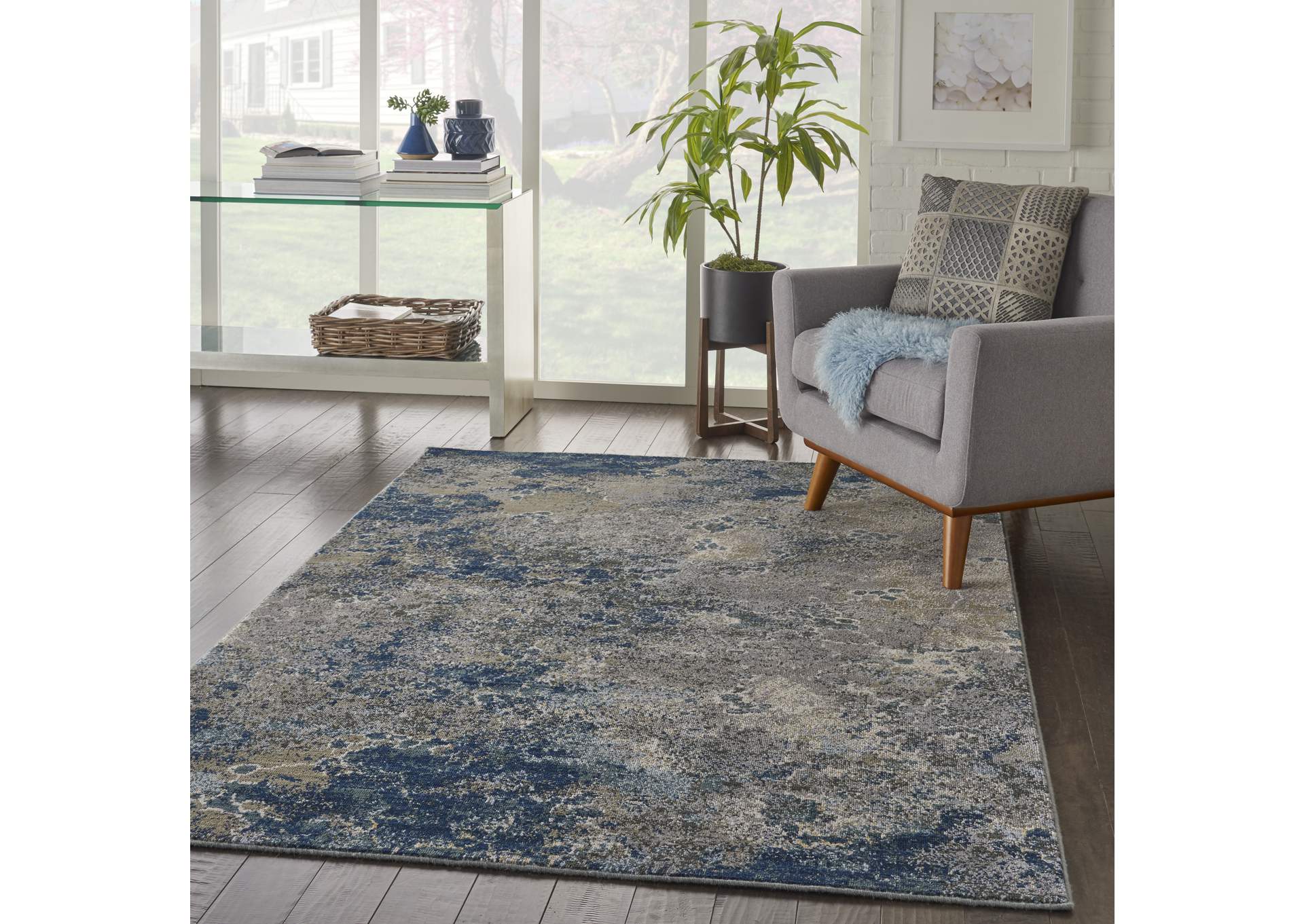 Nourison Artworks ATW02 Blue and Grey 6'x8' Abstract Area Rug,Nourison