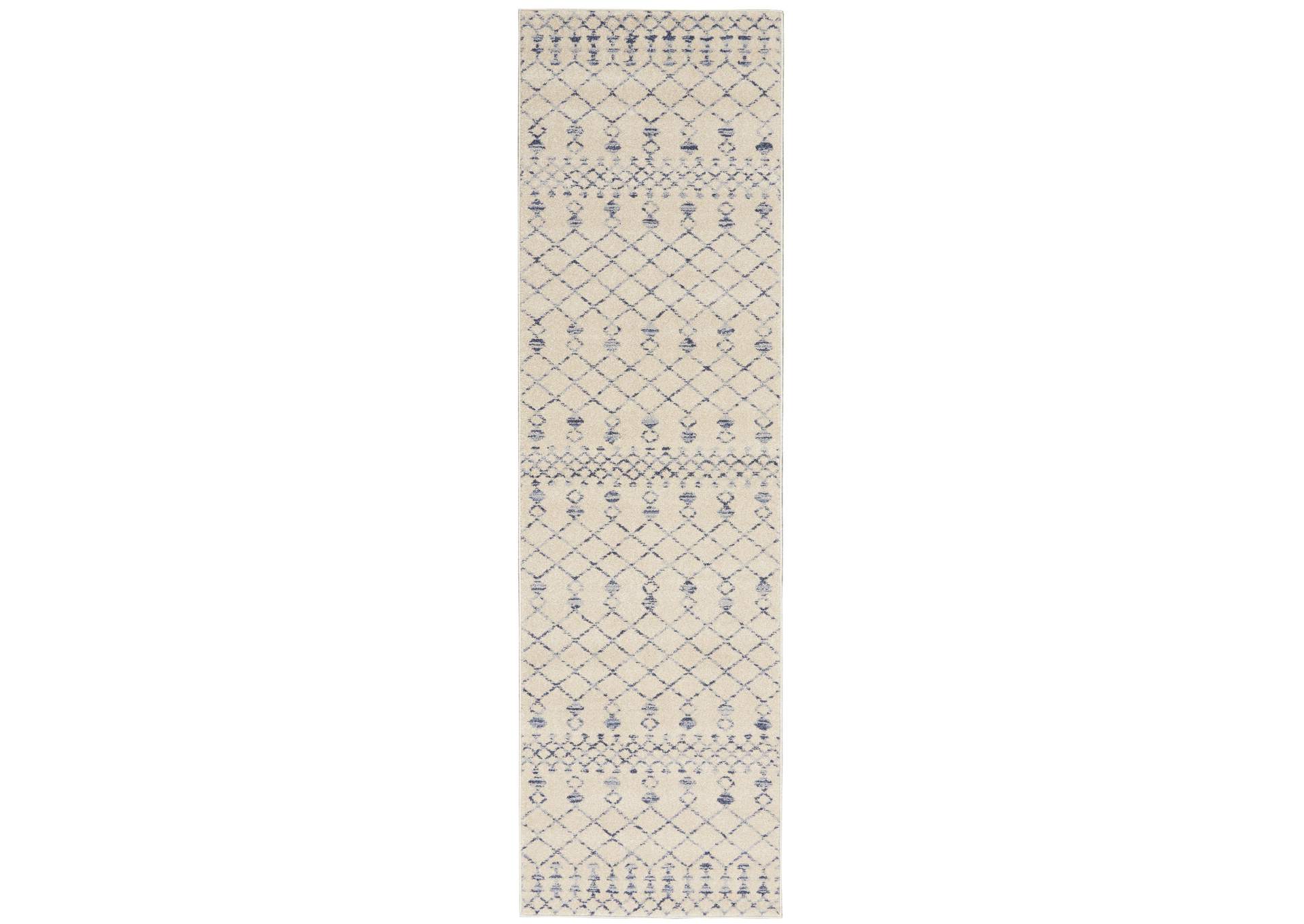 Nourison Palermo 8' Runner Beige and Blue Distressed Bohemian Area Rug,Nourison