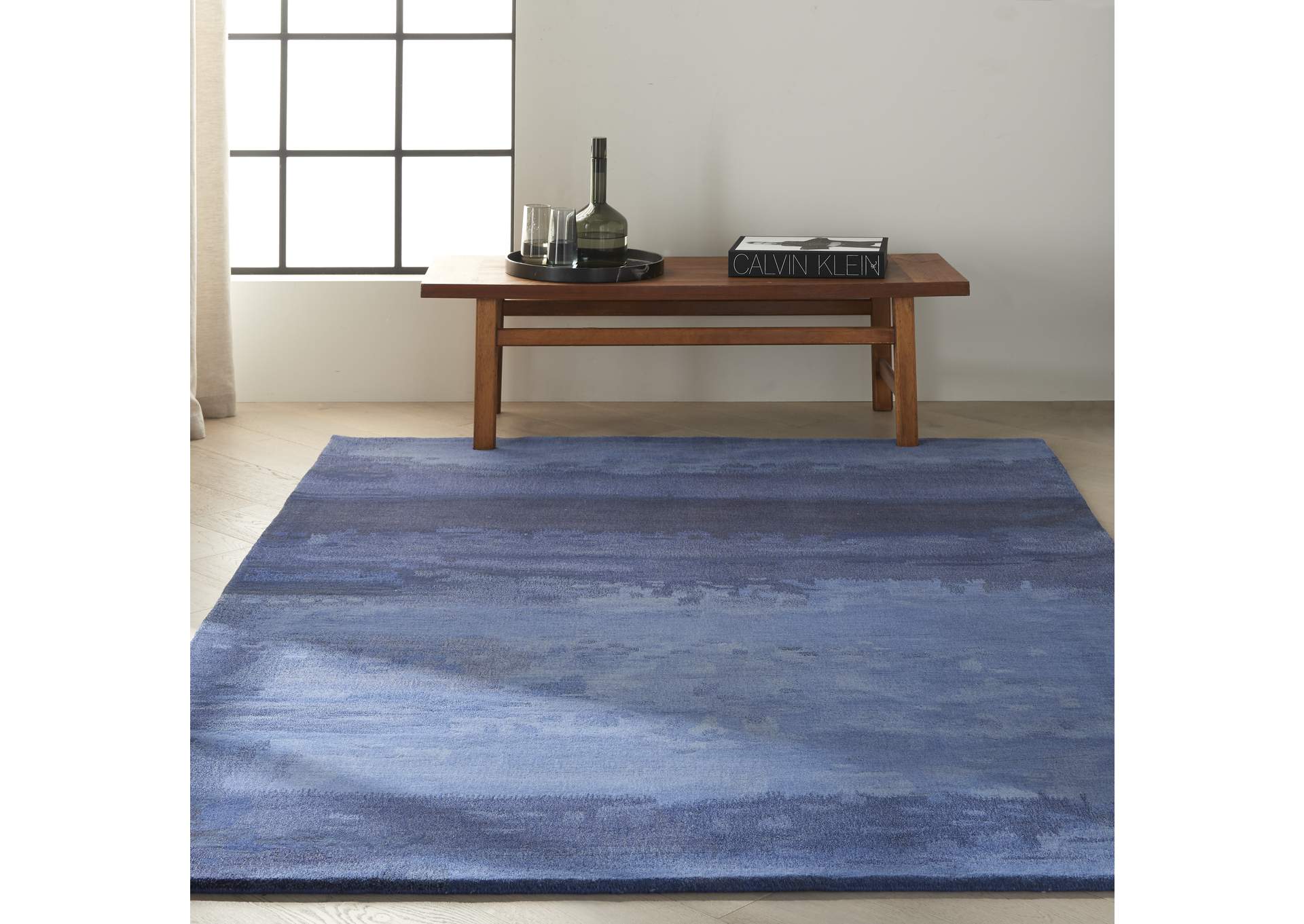 Calvin Klein Home Luster Wash SW18 Blue 5'x8' Area Rug,Nourison