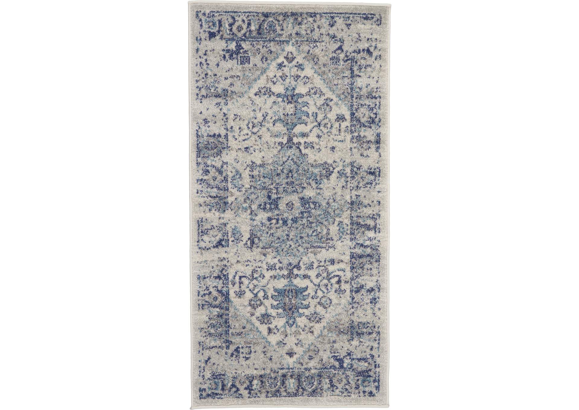 Nourison Tranquil 2'x4' Navy Blue and White Persian Small Rug,Nourison