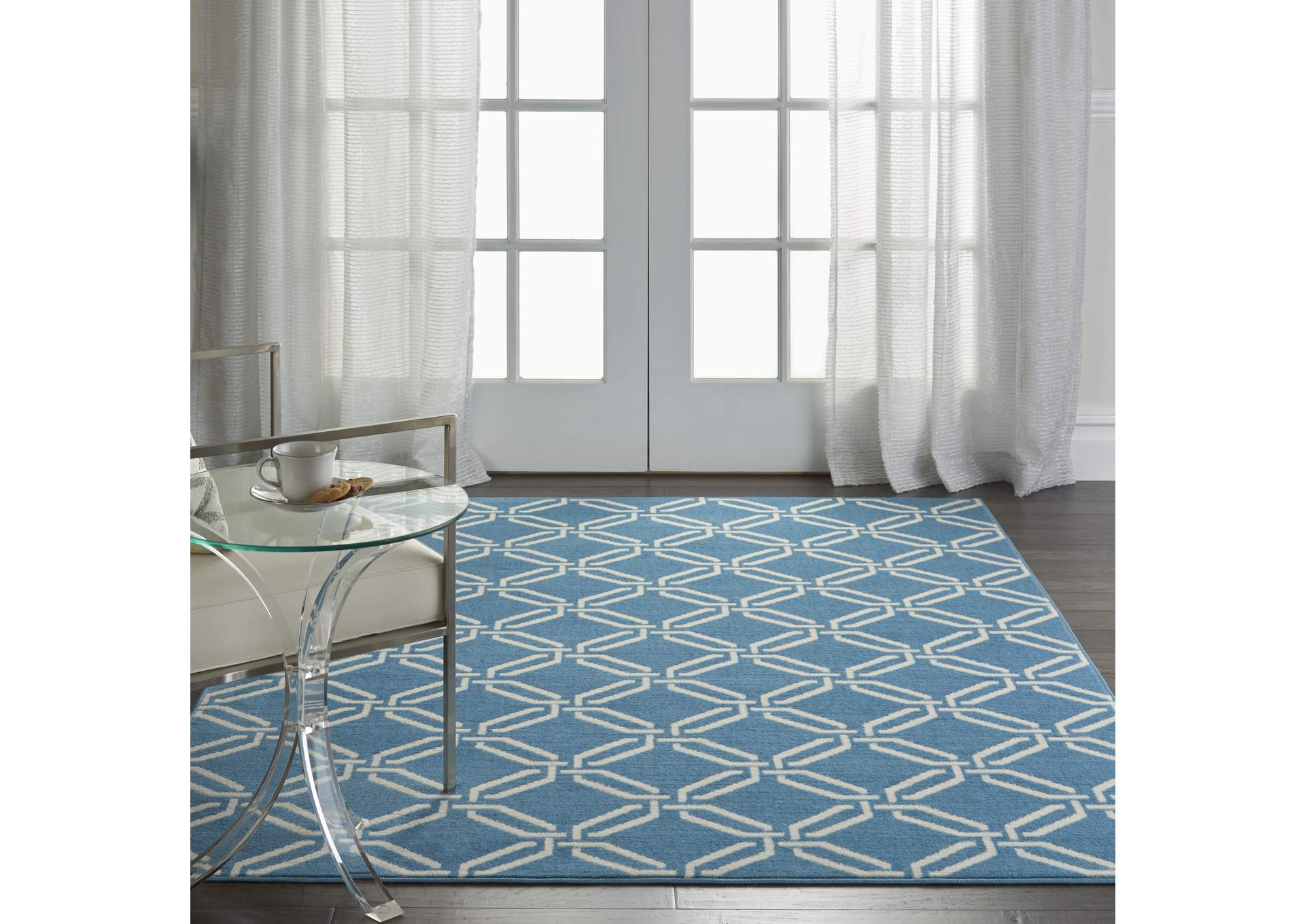 Nourison Jubilant JUB17 Blue 5'x7' Mid-century Area Rug,Nourison