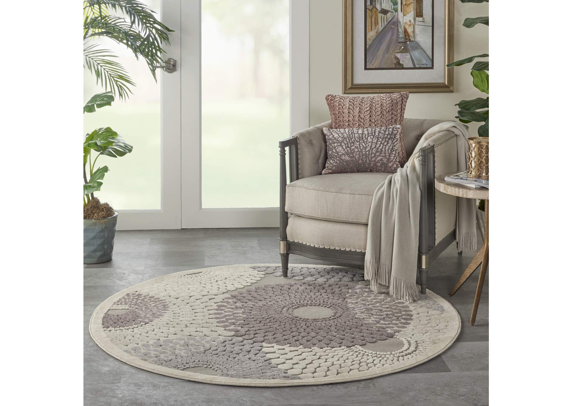 Nourison Graphic Illusions GIL04 Grey 5' Round Area Rug,Nourison