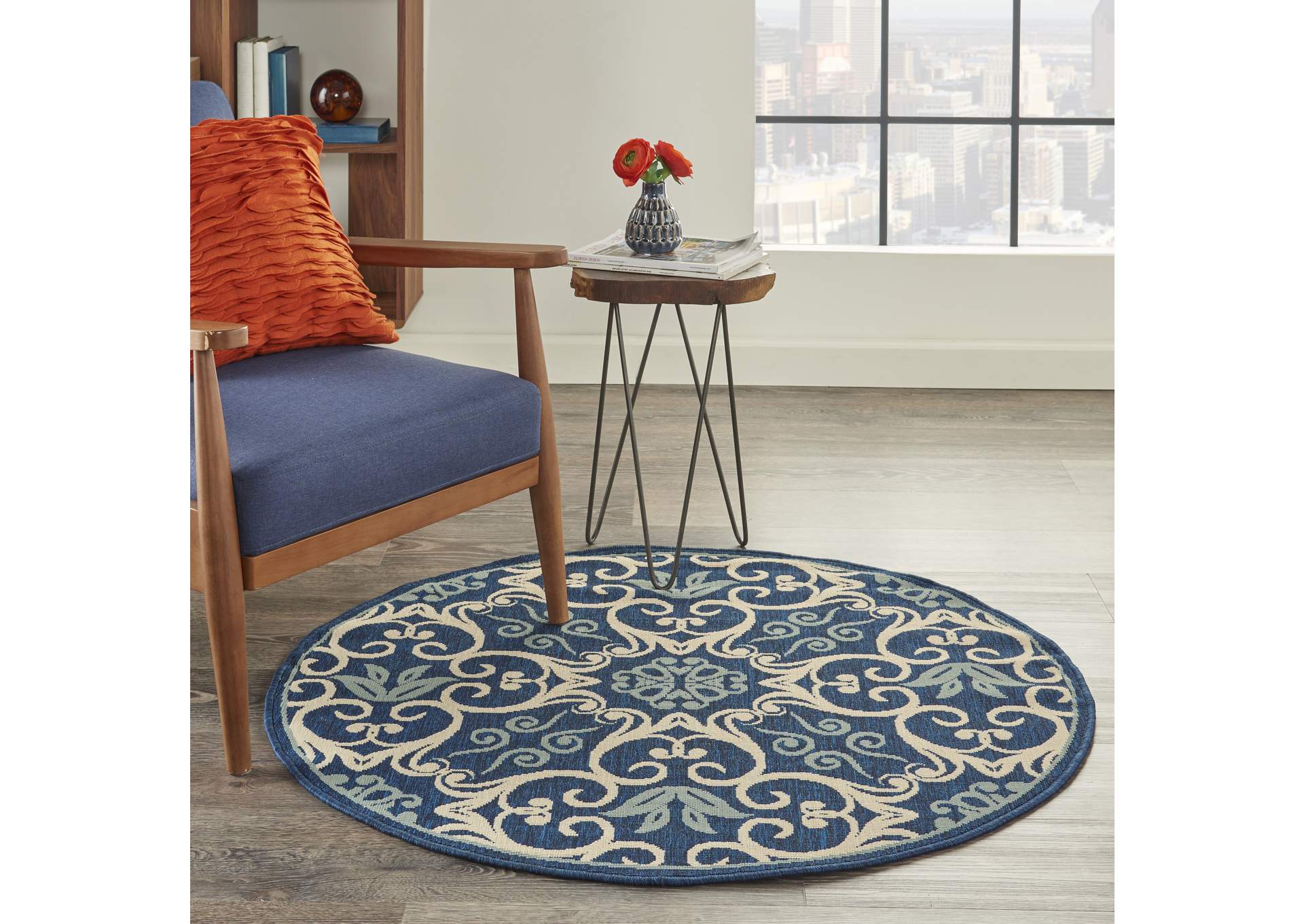 Nourison Caribbean CRB02 Dark Blue 4' Round Area Rug,Nourison
