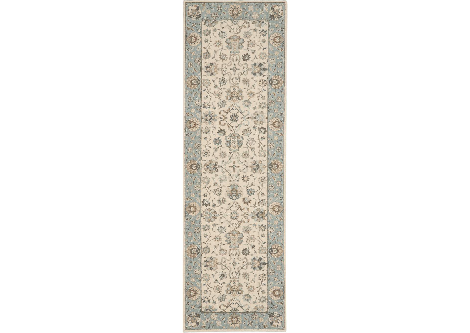 Nourison Living Treasures 8' Runner Ivory and Aqua Area Rug,Nourison