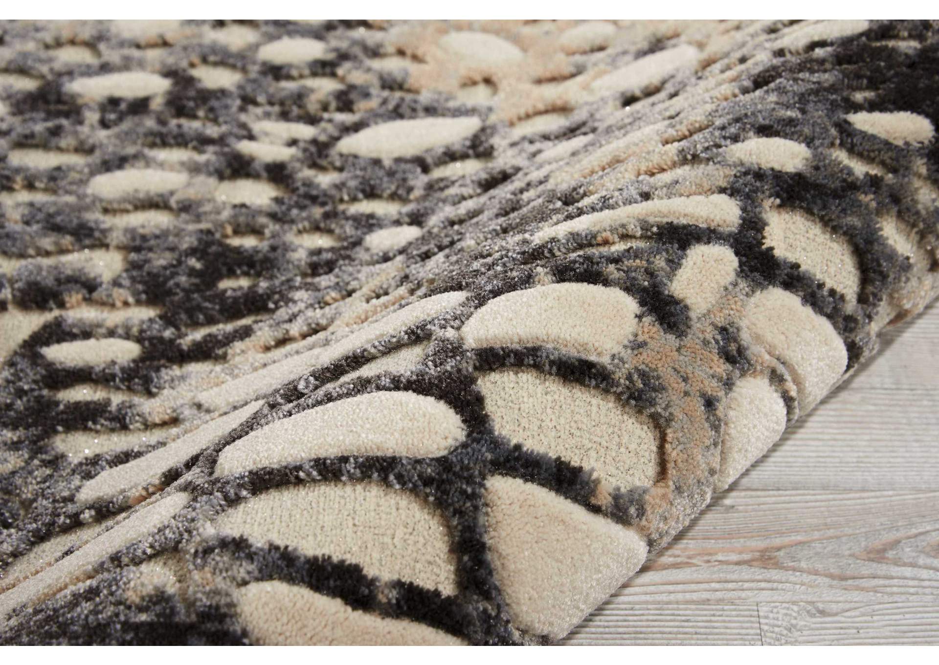 Michael Amini Gleam MA604 White and Grey 8' Runner Hallway Rug,Nourison