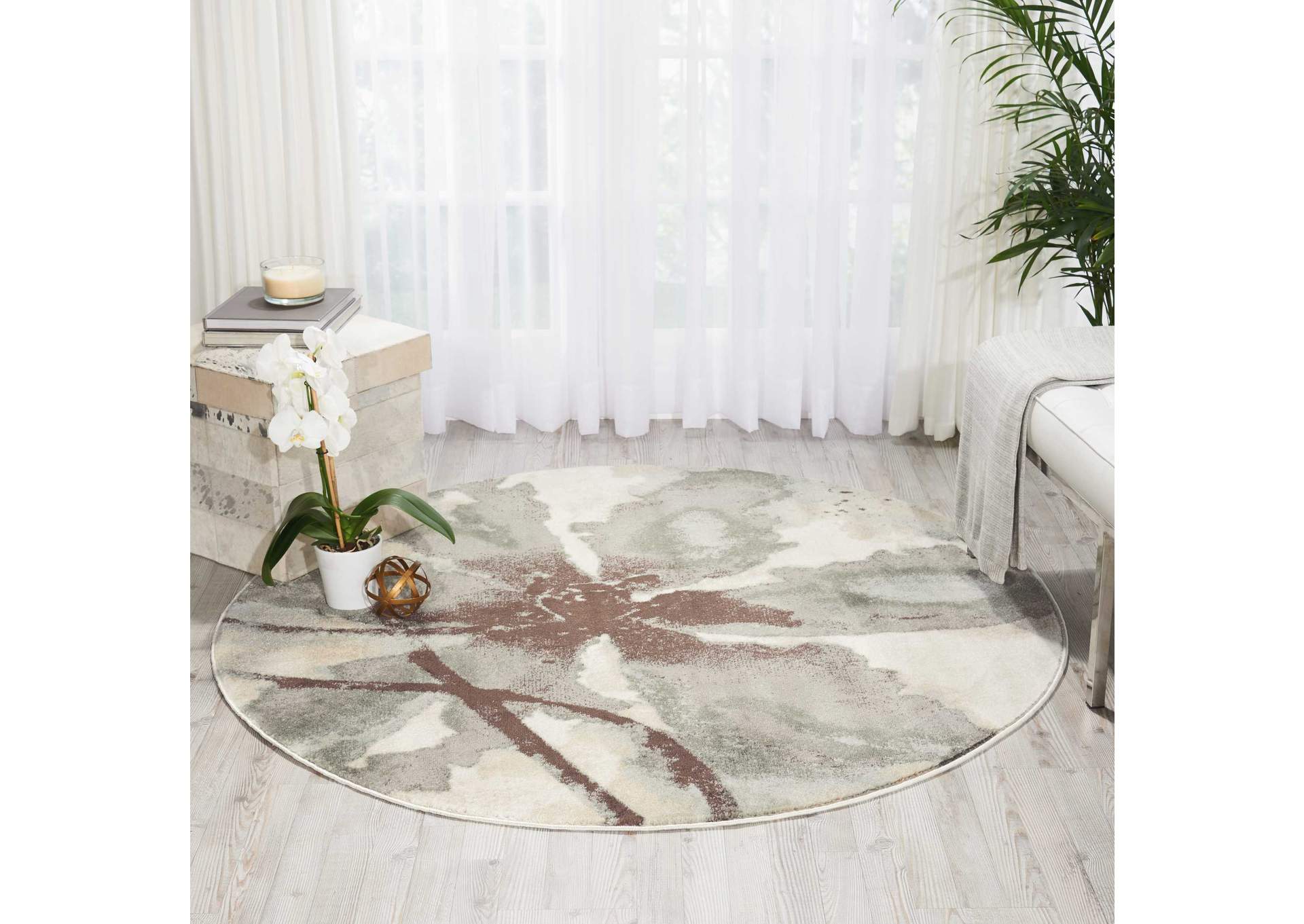 Nourison Euphoria EUP07 White and Beige 8' Round Large Rug,Nourison