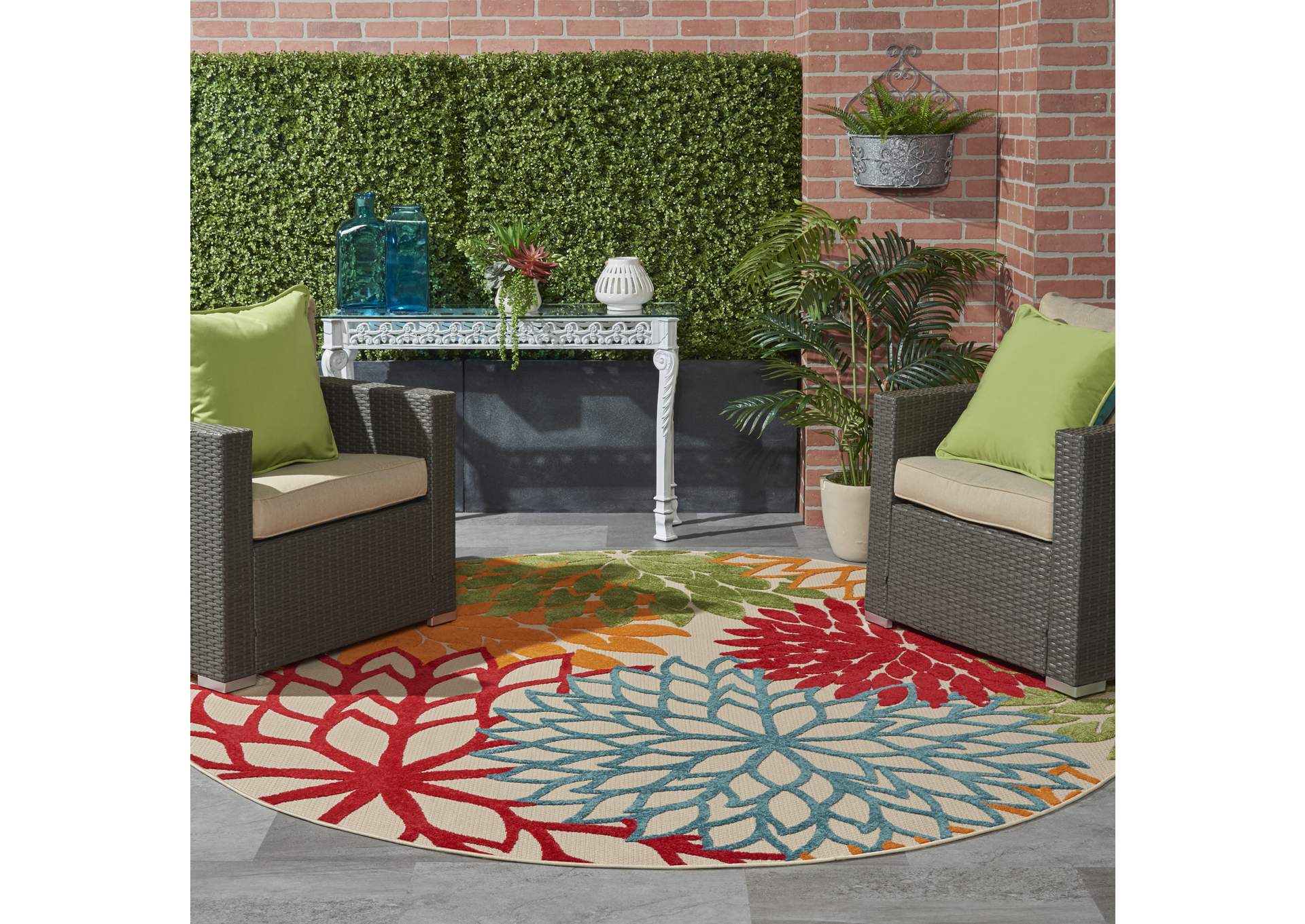 Nourison Aloha ALH05 Green 8' Round Large Indoor-outdoor Rug,Nourison