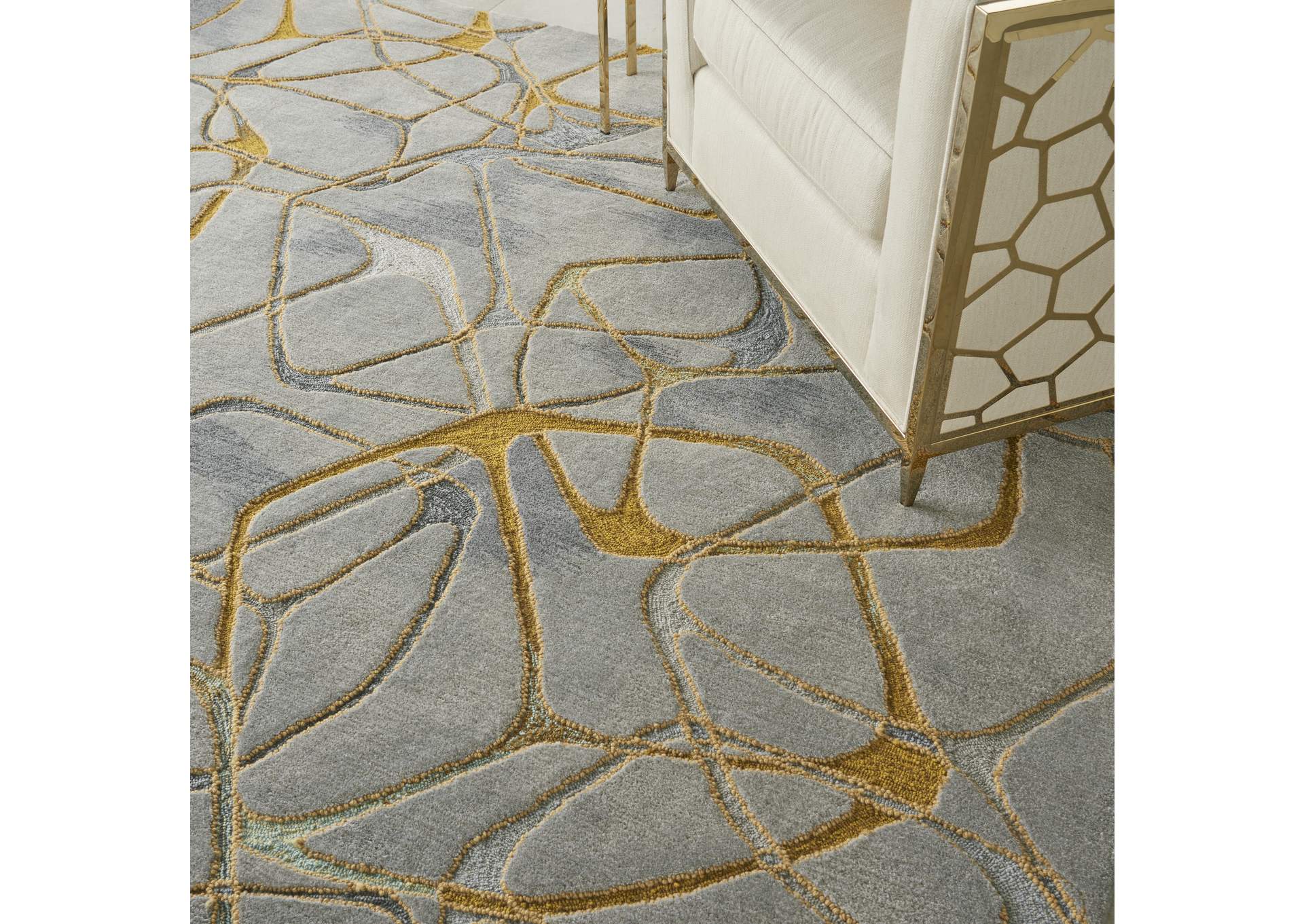 Nourison Symmetry SMM05 Gold and Grey 9'x12' Oversized Textured Rug,Nourison