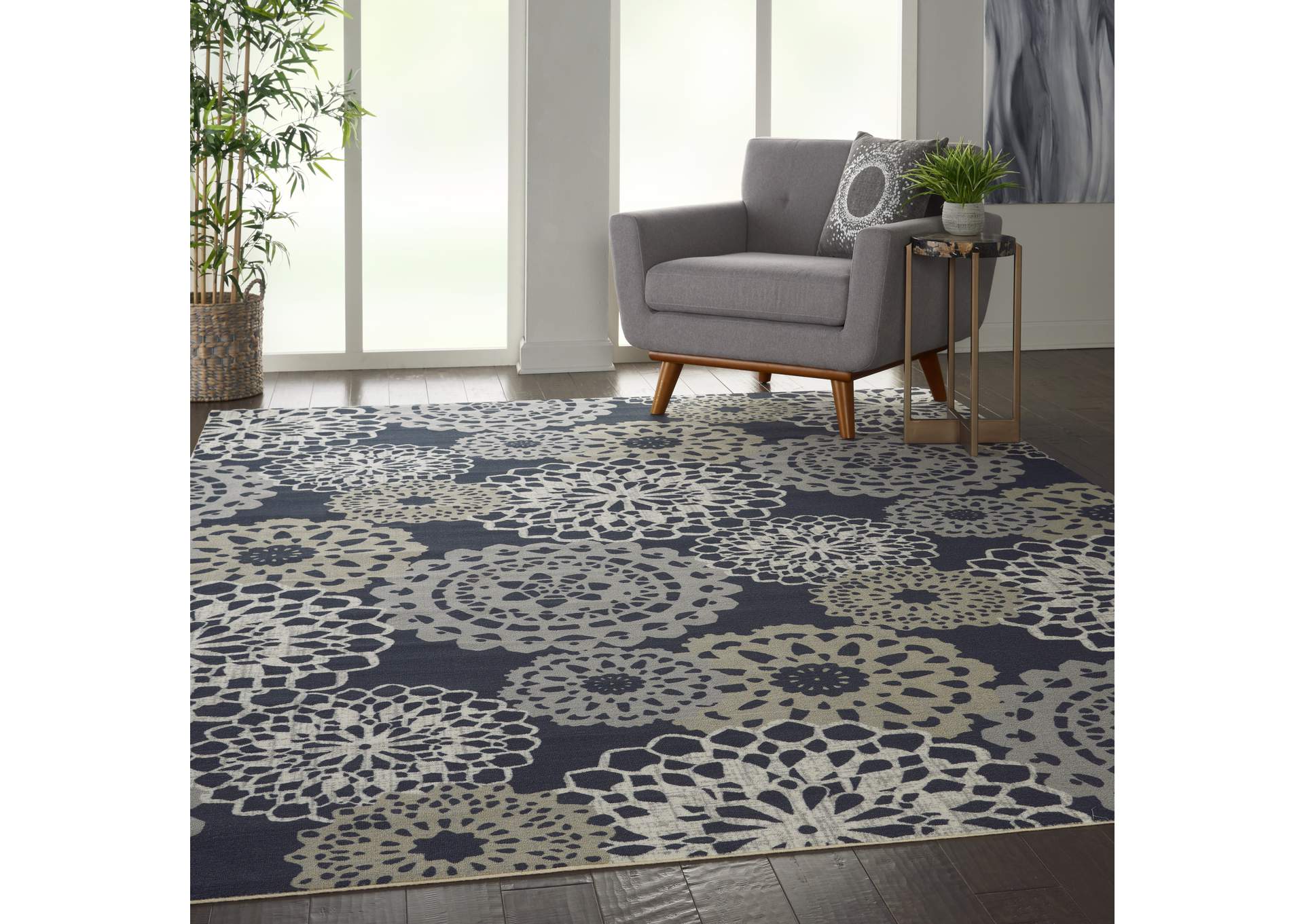 Waverly Sun N Shade SND72 Navy Black and Grey 10'x13' Oversized Indoor-outdoor Rug,Nourison
