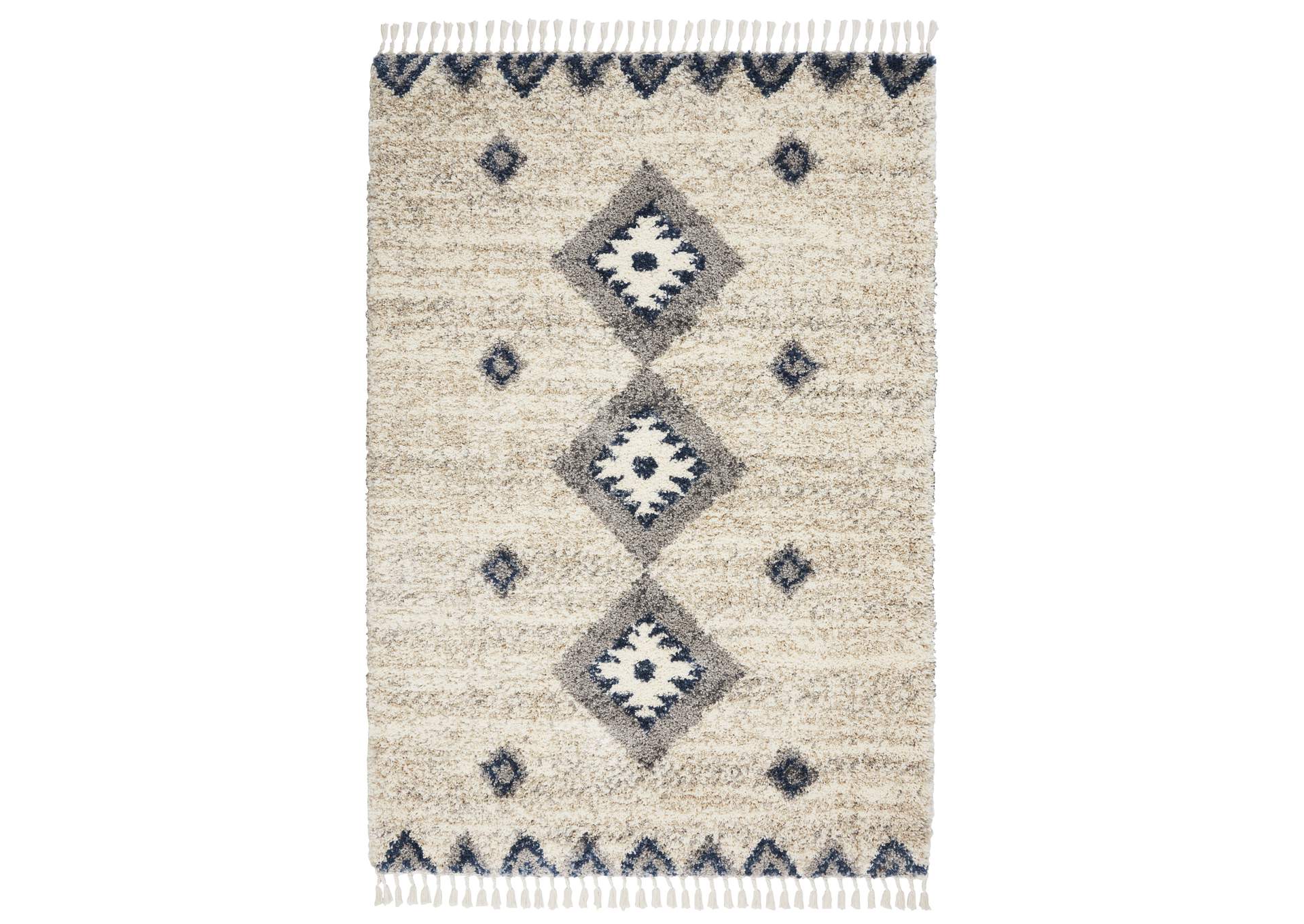 Nourison Oslo Shag OSL03 5'x8' Ivory and Blue Scandinavian Shag Rug,Nourison