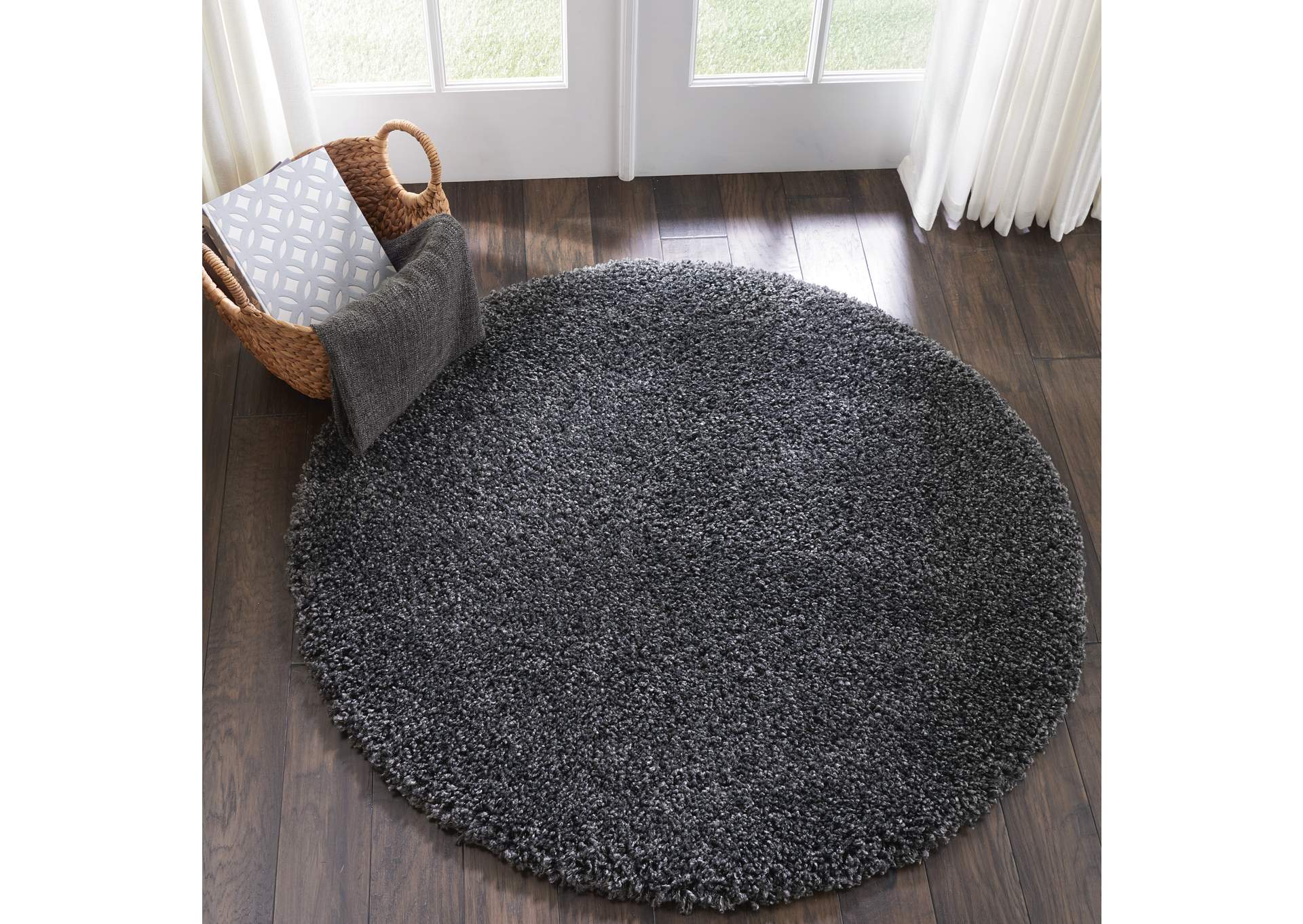 Nourison Malibu Shag MSG01 Charcoal 4' Round Area Rug,Nourison