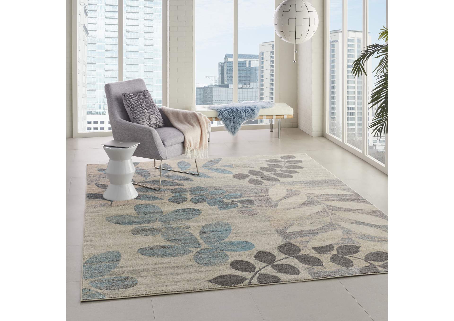 Nourison Tranquil 8' x 10' White and Blue Farmhouse Large Rug,Nourison