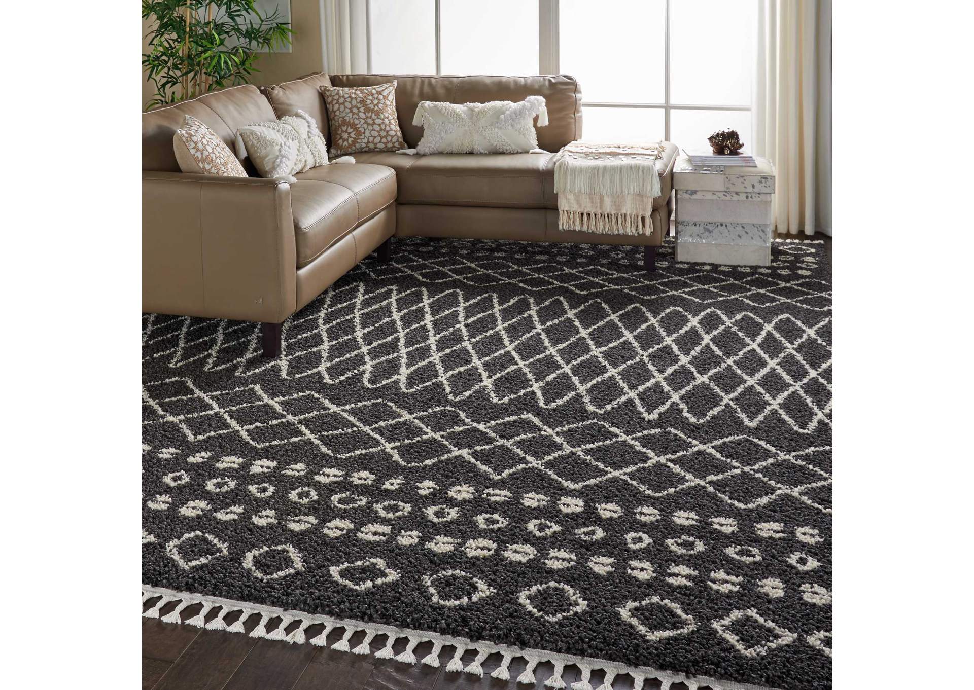 Nourison Moroccan Shag MRS02 Black 9'x13' Oversized Rug,Nourison
