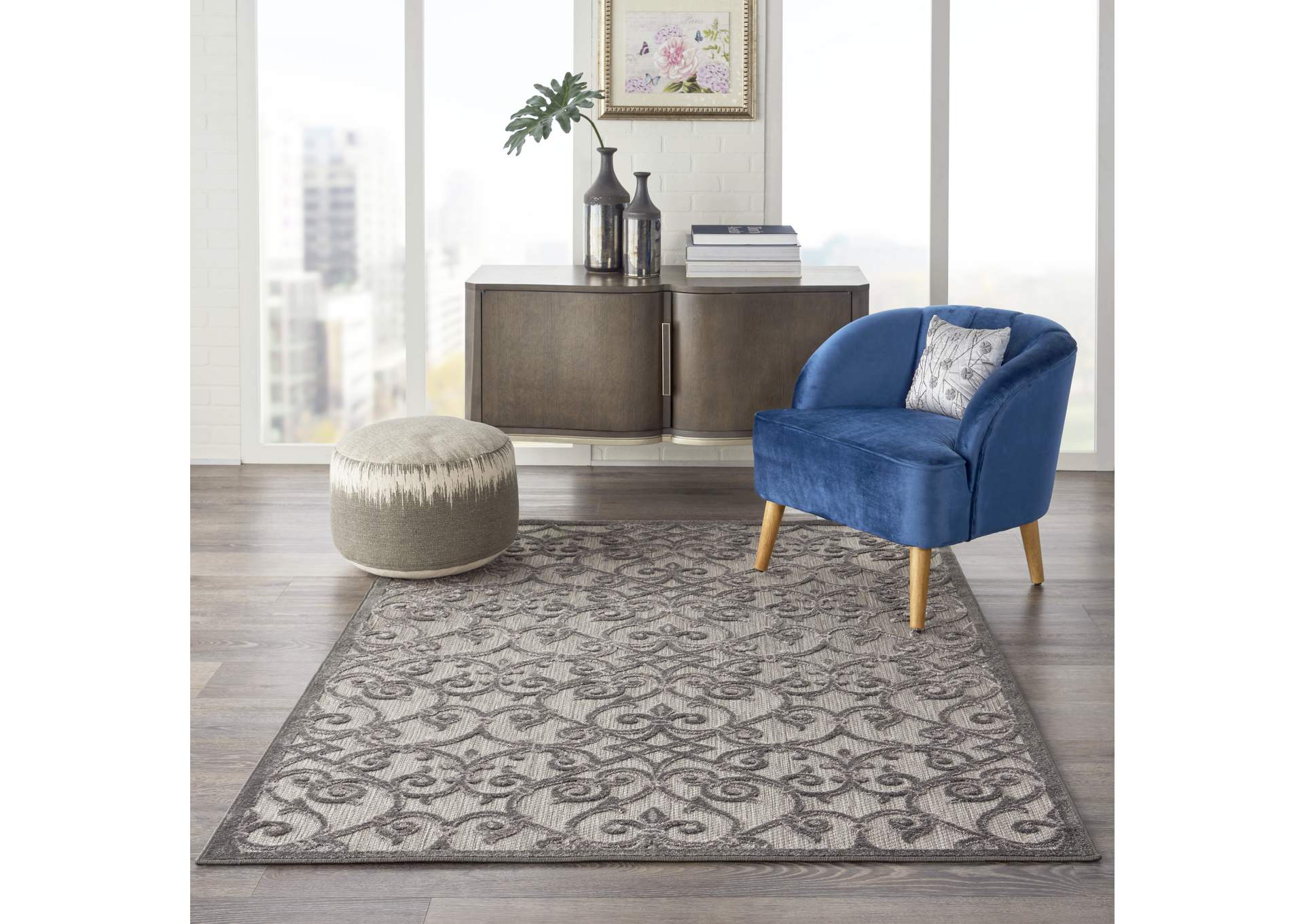 Nourison Aloha 4'x6' Grey Patio Area Rug,Nourison