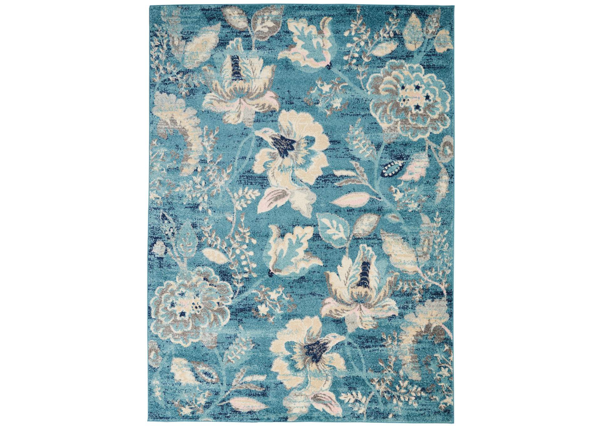 Nourison Tranquil TRA02 Turquoise Blue and White 4'x6' French Country Area Rug,Nourison