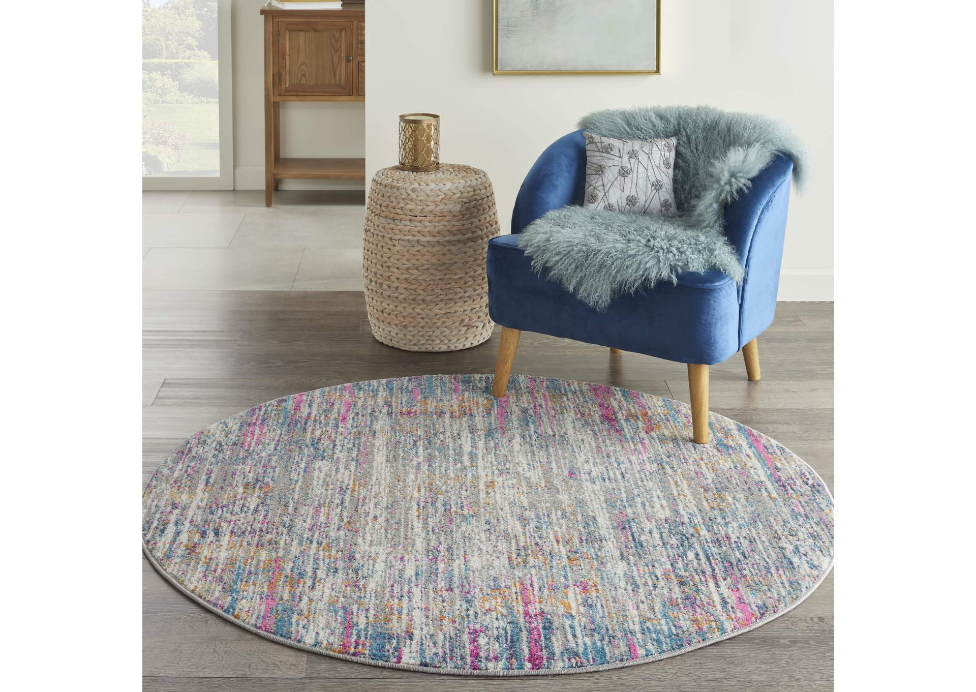 Nourison Passion 4' Round Ivory Multicolor Area Rug,Nourison