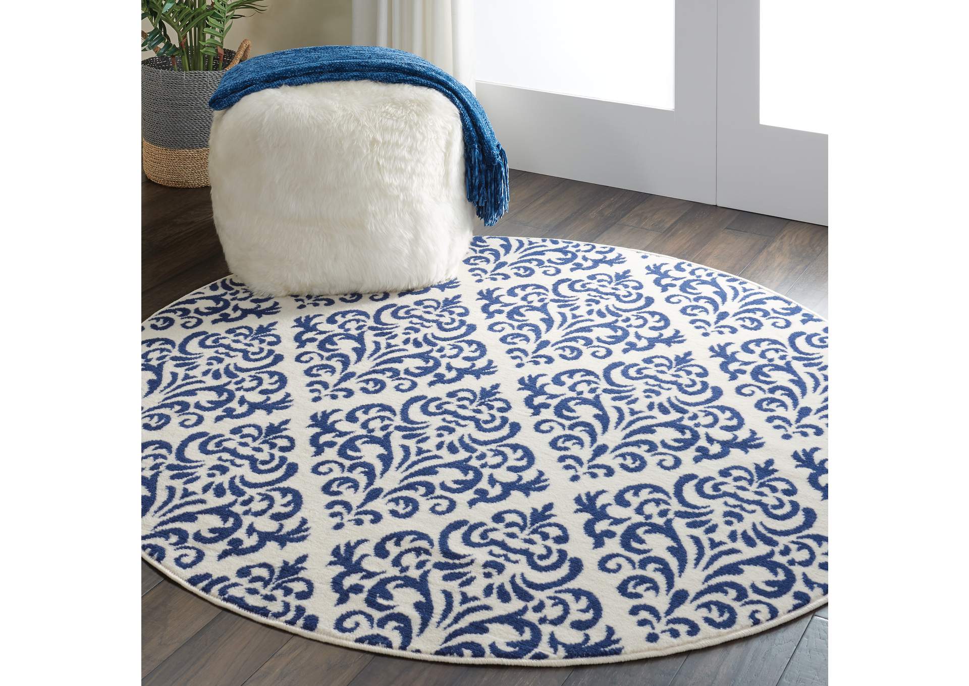 Nourison Grafix GRF06 Navy Blue and White 5' Round Area Rug,Nourison