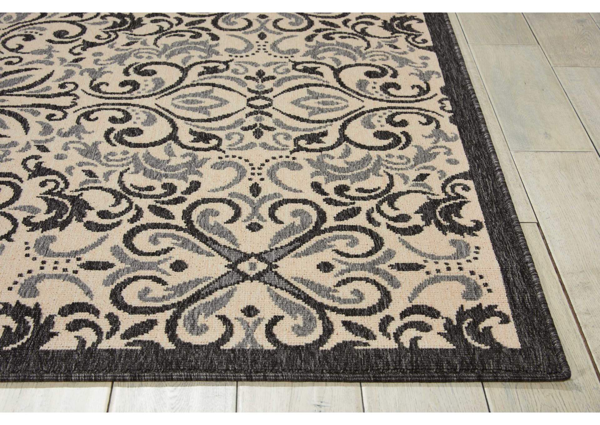 Nourison Caribbean CRB12 White and Black 8' Runner Hallway Rug,Nourison