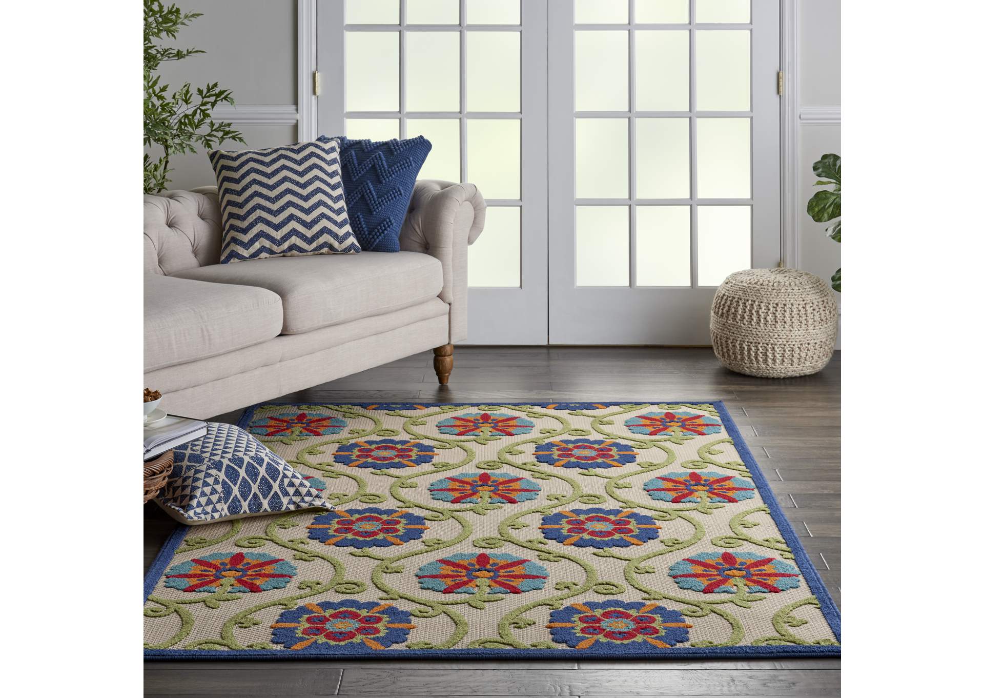 Nourison Aloha ALH19 4'x6' Blue Multicolor Easy-care Indoor-outdoor Rug,Nourison