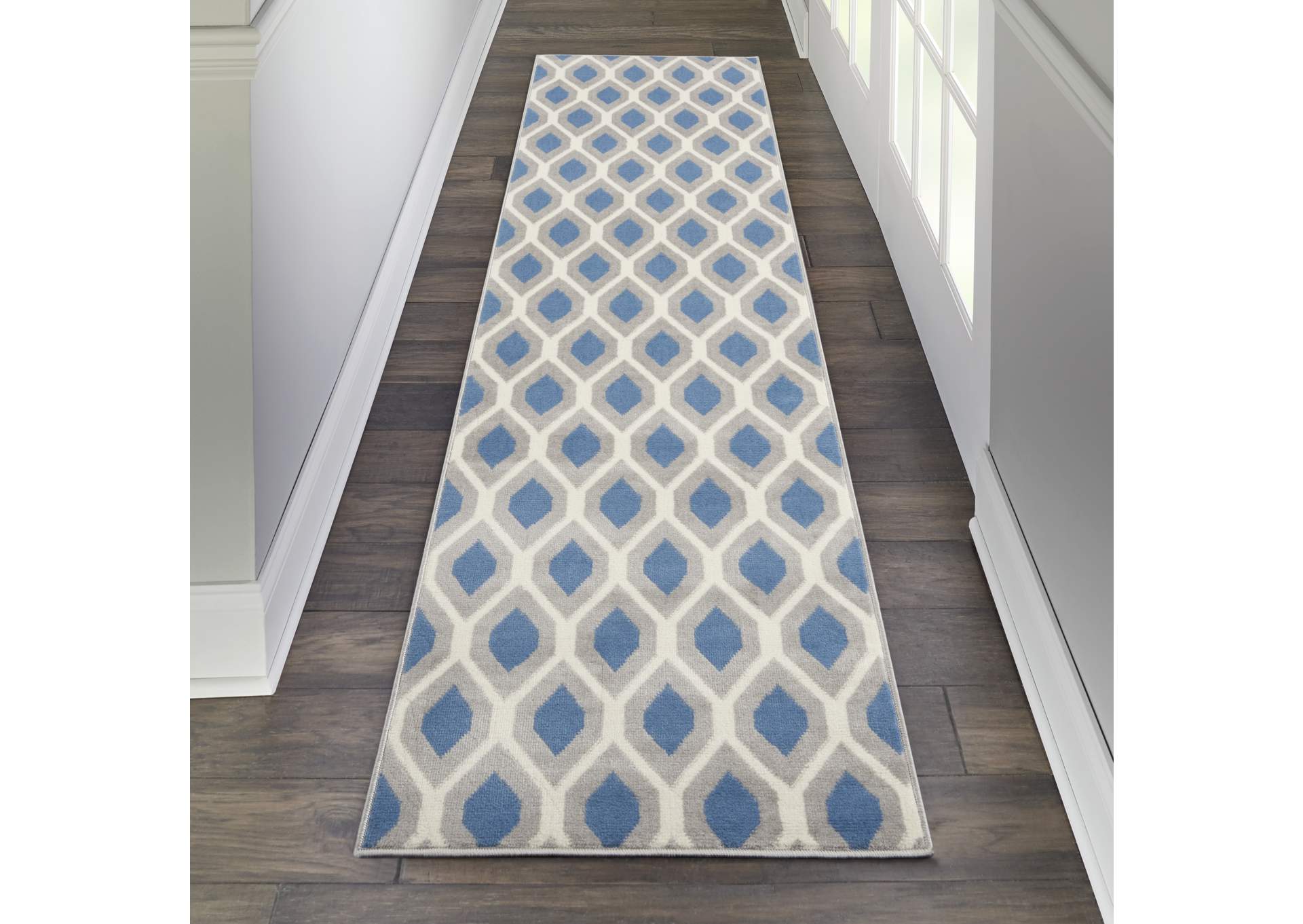 Nourison Grafix GRF22 Blue and Grey 8' Runner Hallway Rug,Nourison