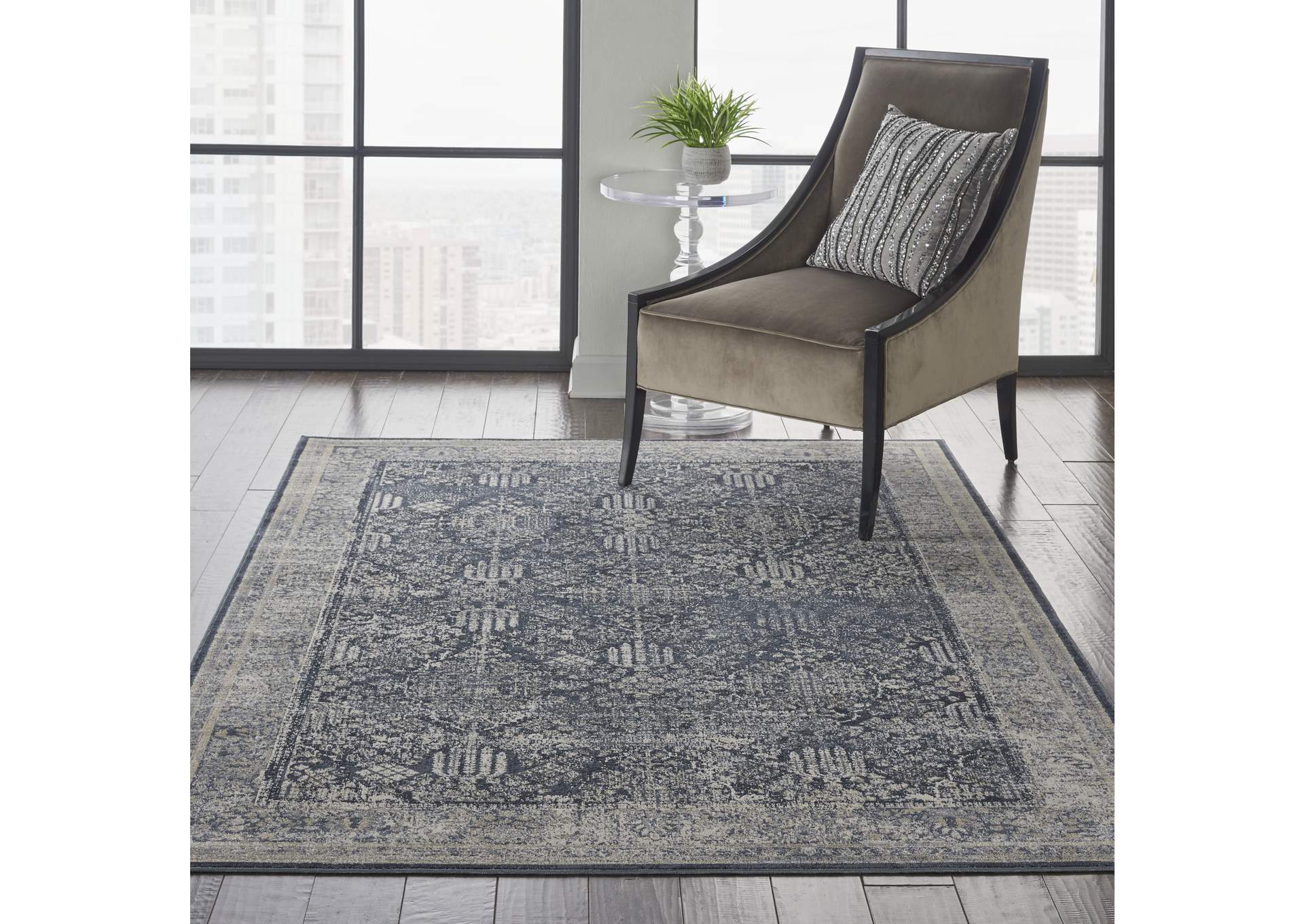 Malta by kathy ireland Home MAI12 Navy/Ivory 4'x6' Area Rug,Nourison
