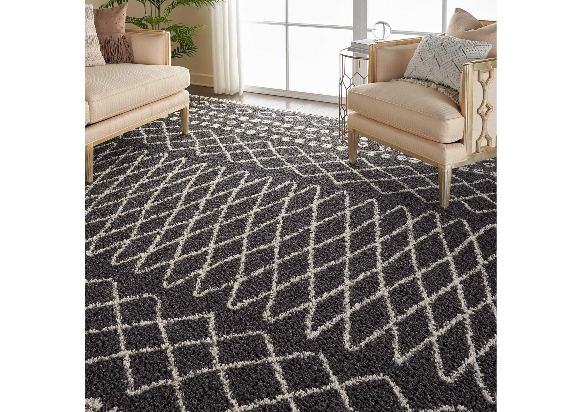 Nourison Moroccan Shag MRS02 Black 8'x11' Oversized Rug,Nourison