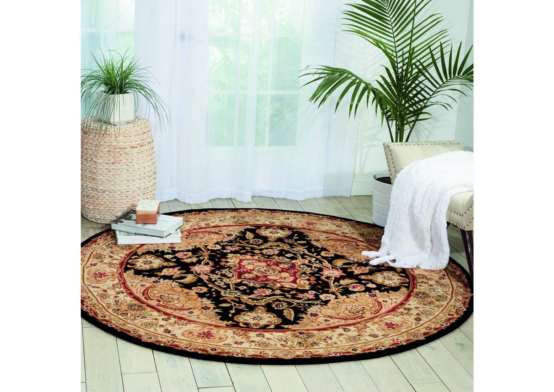 Nourison 2000 2028 Black 6' Round Area Rug,Nourison