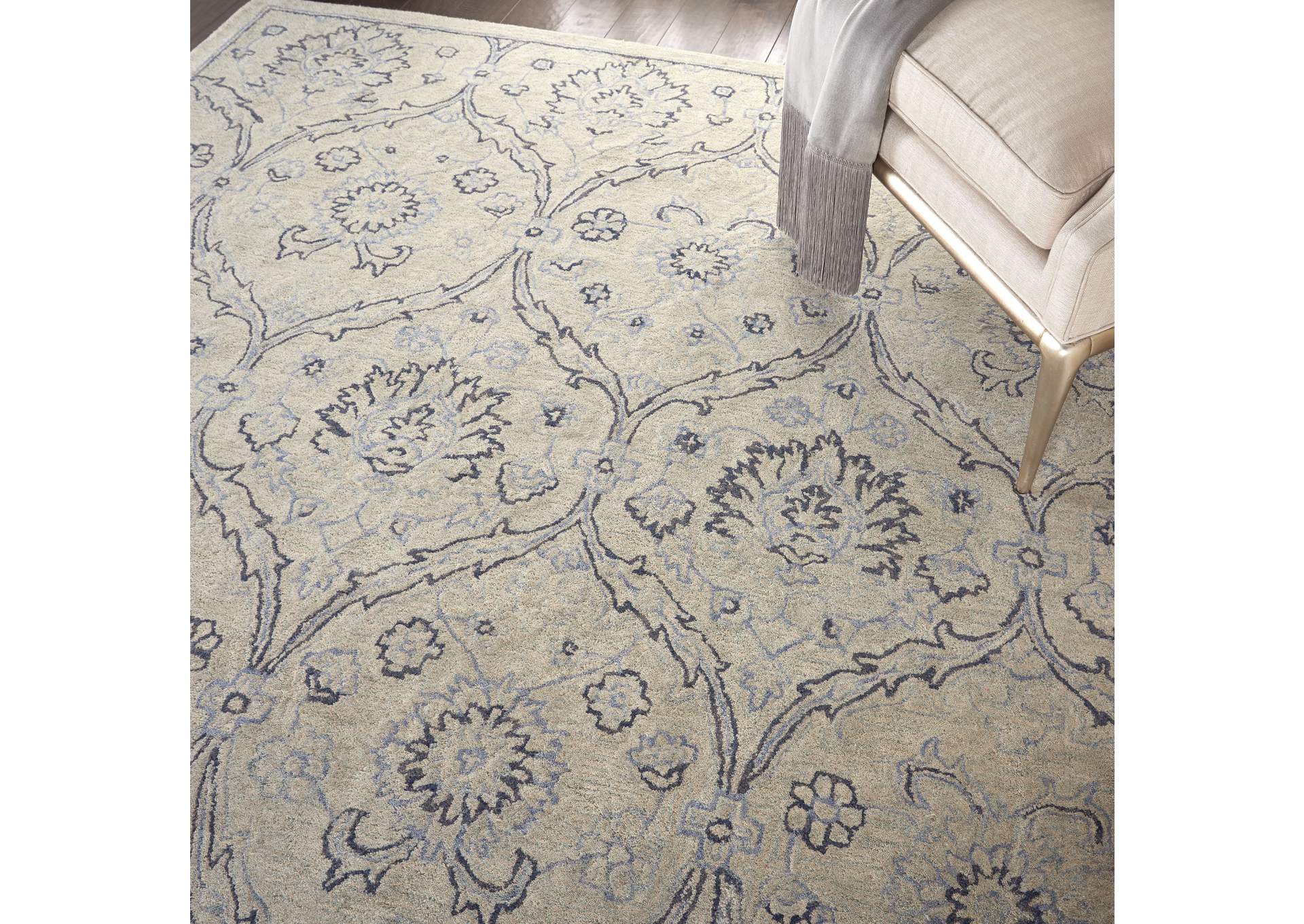 Nourison Jazmine JAZ03 Ivory and Blue 9'x12' Oversized Wool Rug,Nourison