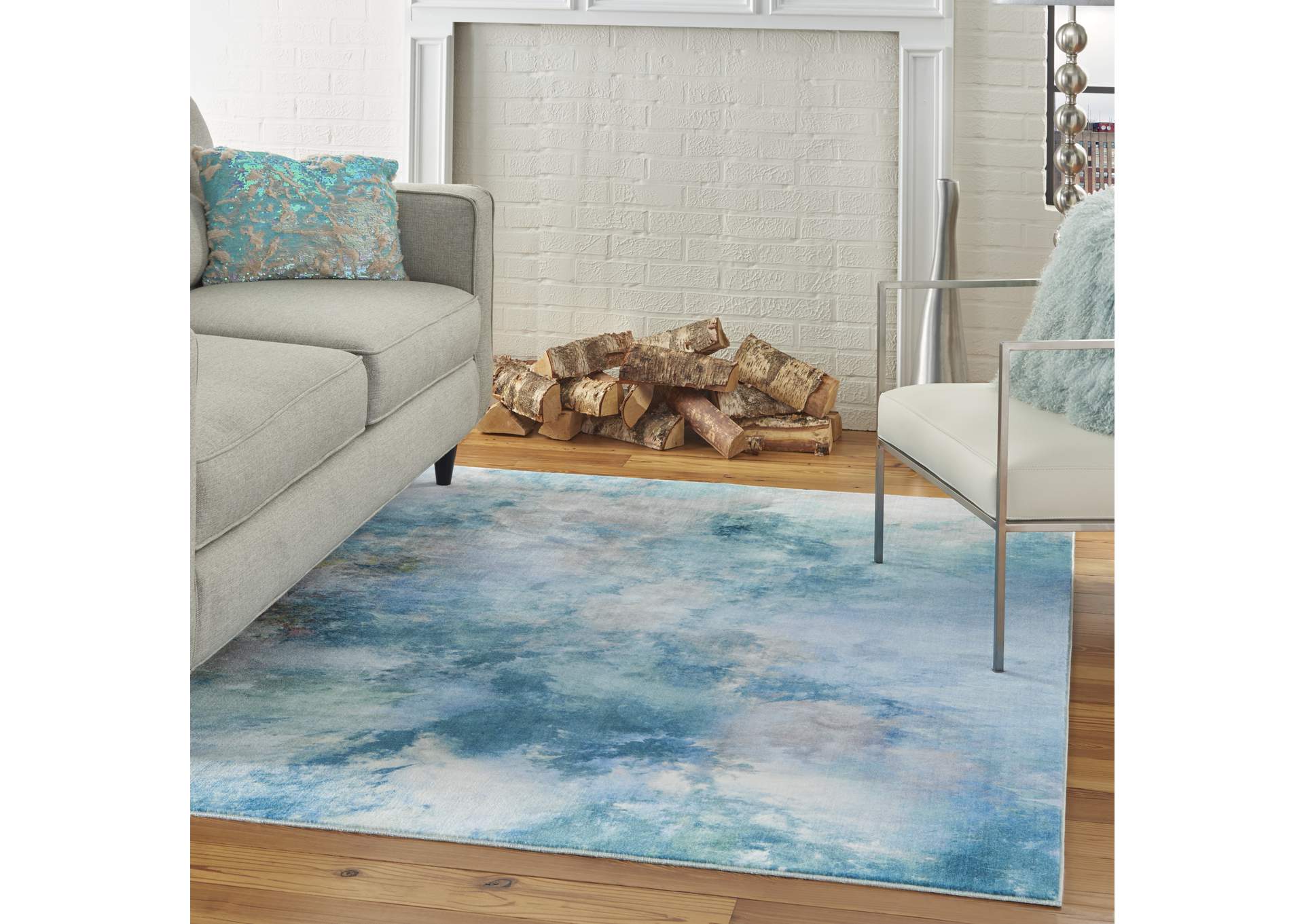 Nourison Le Reve LER02 Blue and Grey 4'x6' PhotoReal Area Rug,Nourison