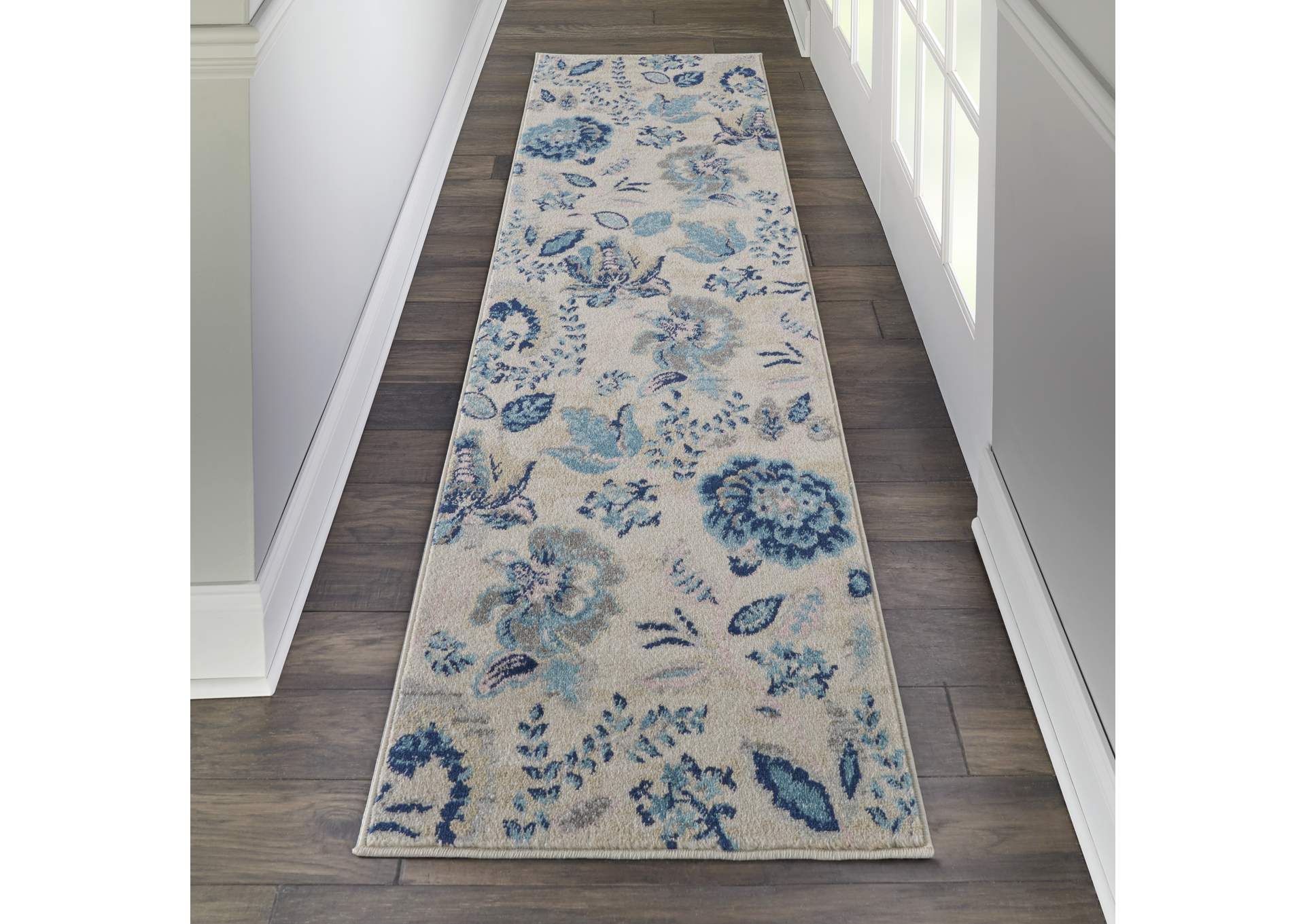 Nourison Tranquil TRA02 Blue and White 7' Runner Hallway Rug,Nourison