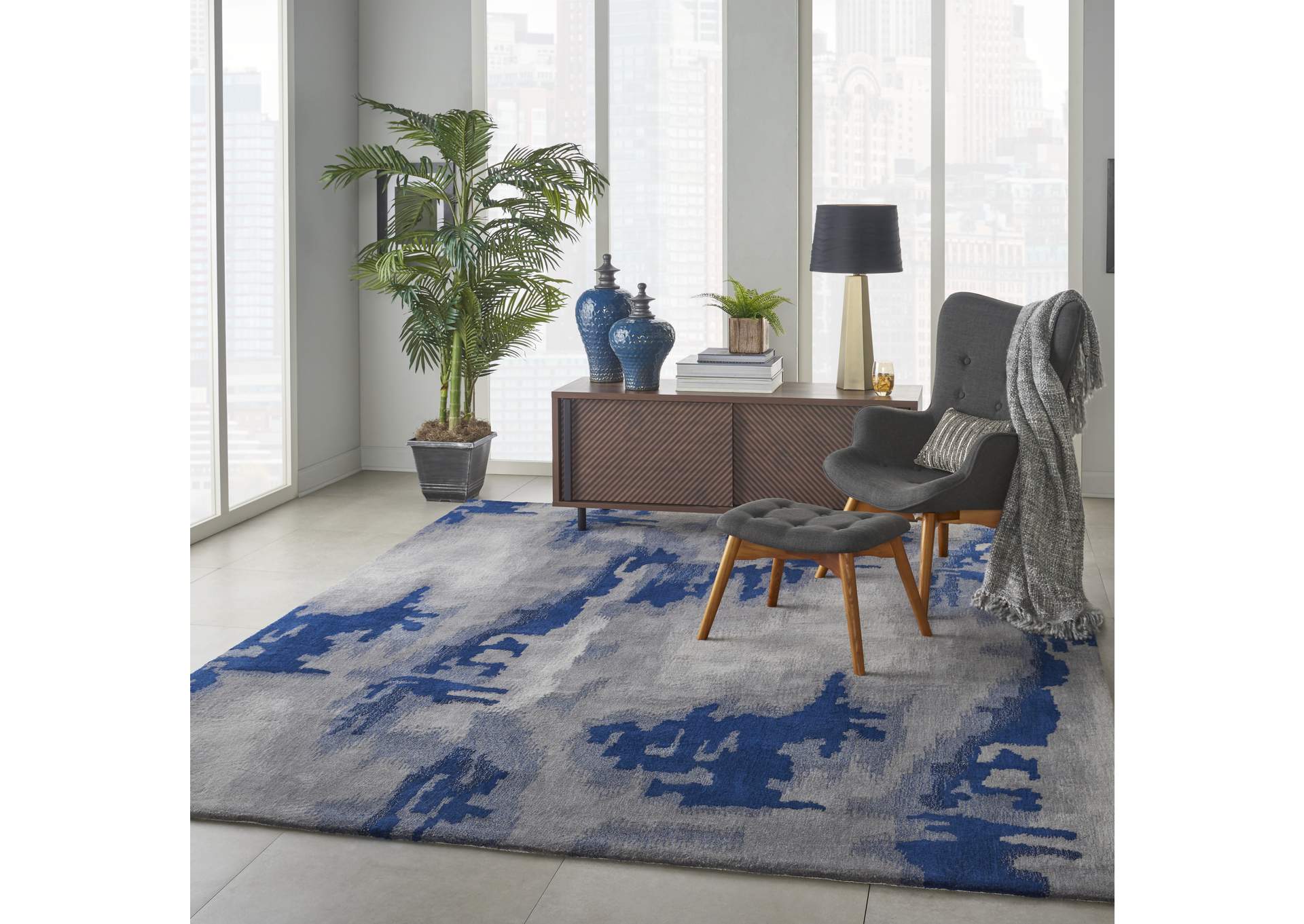 Nourison Symmetry SMM10 Navy Blue and Grey Artistic Oversized Rug,Nourison