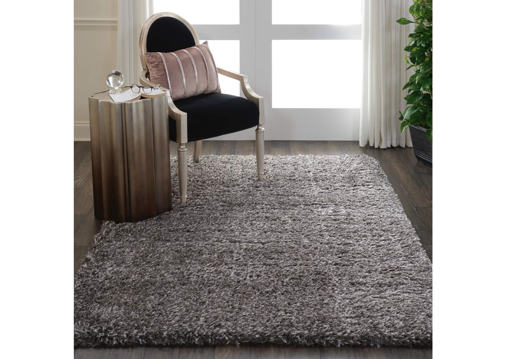 Nourison Luxe Shag LXS01 Charcoal Grey 5'x7' Flokati Area Rug,Nourison