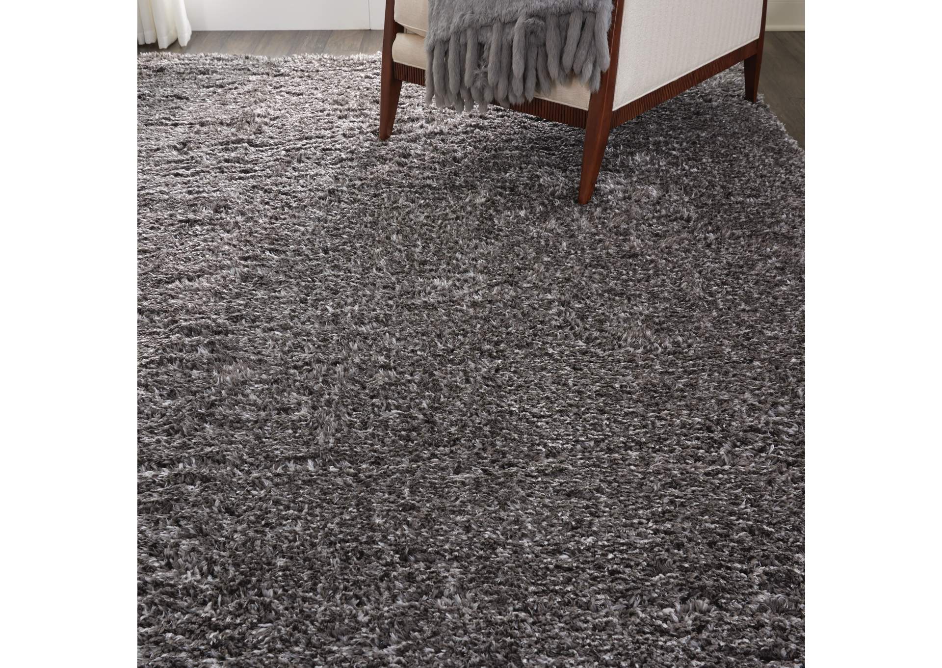 Nourison Luxe Shag LXS01 Charcoal Grey 9'x12' Oversized Rug,Nourison