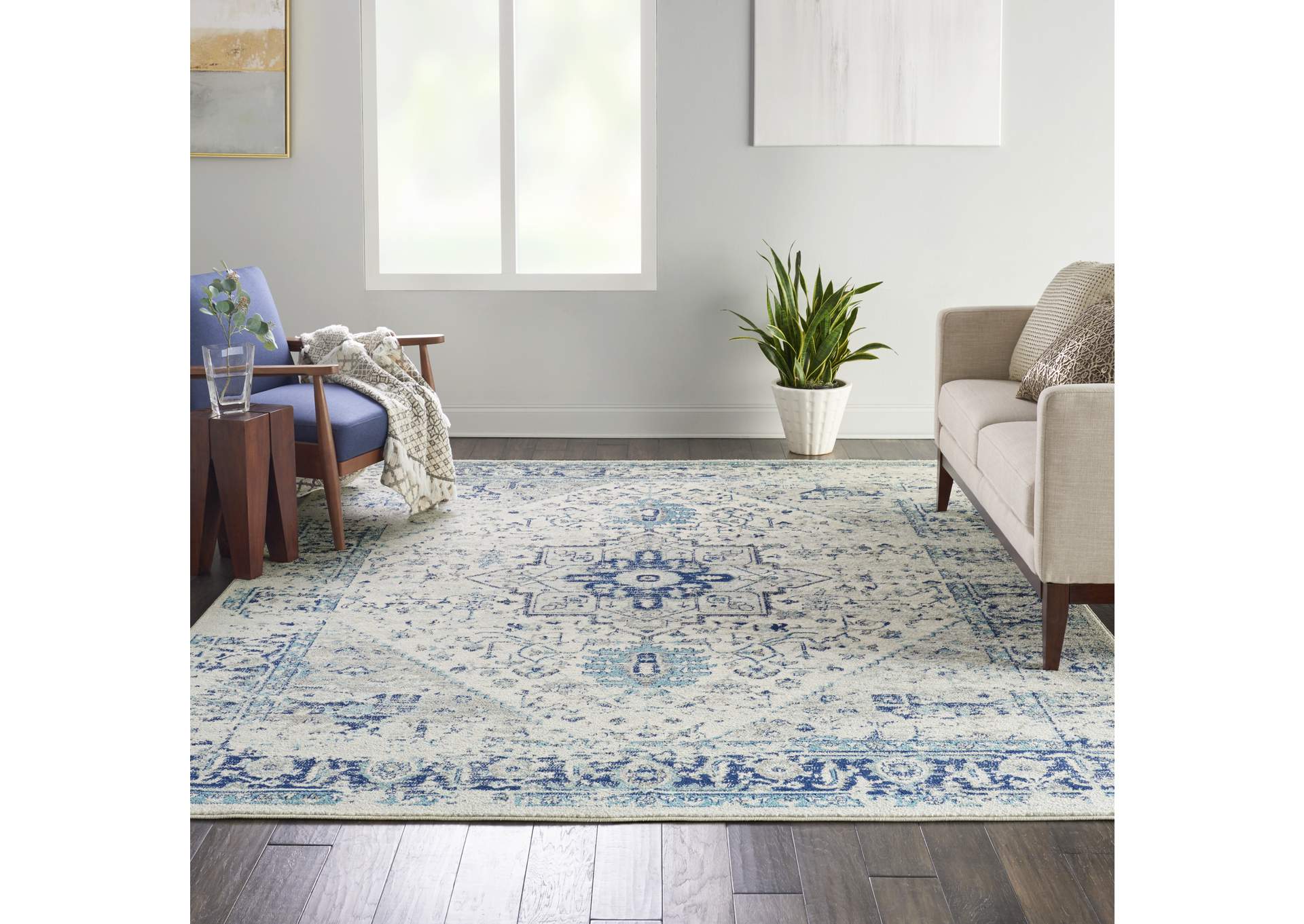 Nourison Tranquil TRA06 Navy Blue and White 9'x12' Oversized Rug,Nourison