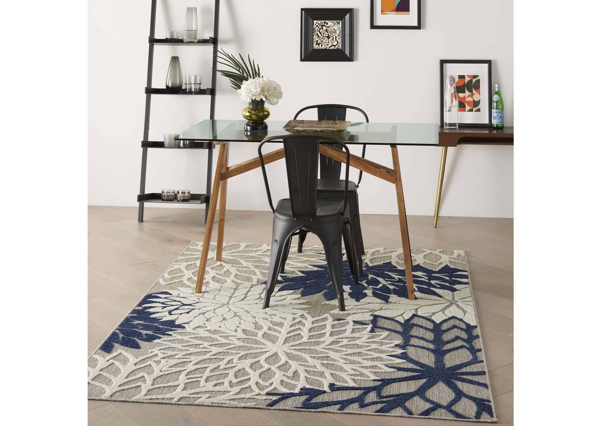 Nourison Aloha 6'x9' Ivory Navy Area Rug,Nourison