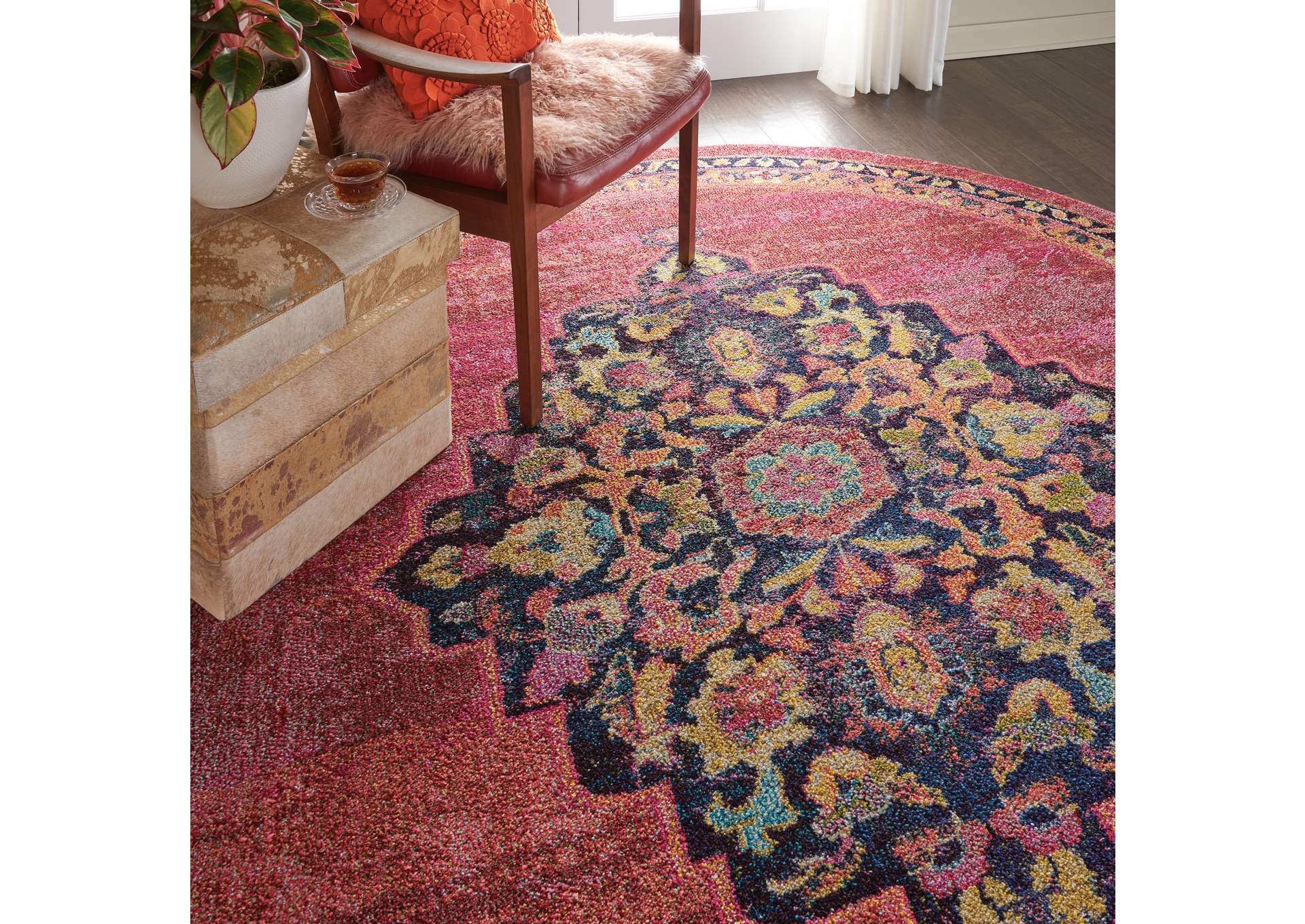 Nourison Passionate PST01 Pink Multicolor 8' Round Large Rug,Nourison