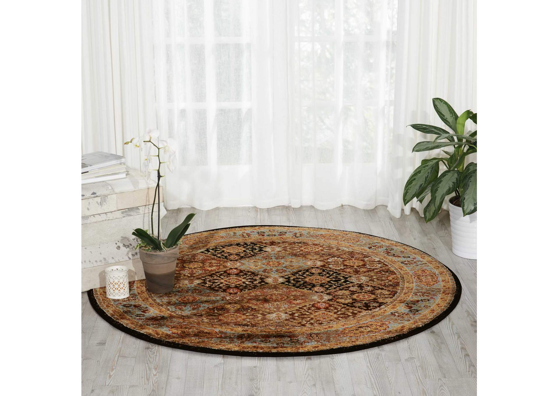 Nourison Delano DEL03 Black 5' Round Area Rug,Nourison